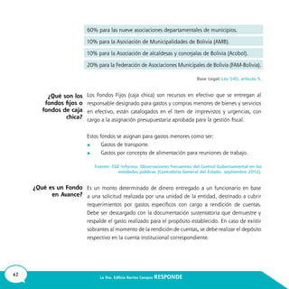 42 La Dra. Edilicia Barrios Campos RESPONDE
	
	
¿Qué son los
fondos fijos o
fondos de caja
chica?
¿Qué es un Fondo
en Avance?
 
