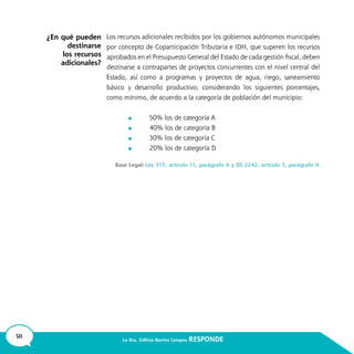 50 La Dra. Edilicia Barrios Campos RESPONDE
			
			
			
			
¿En qué pueden
destinarse
los recursos
adicionales?
 