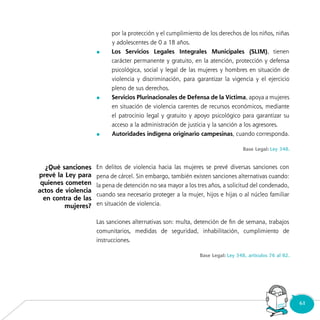 61Consultorio
Municipal
	
	
	
¿Qué sanciones
prevé la Ley para
quienes cometen
actos de violencia
en contra de las
mujeres?
 