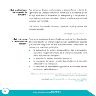76 La Dra. Edilicia Barrios Campos RESPONDE
	
	
	
	
¿Qué se debe hacer
para atender los
desastres?
¿Qué representa
la declaratoria de
desastre?
 