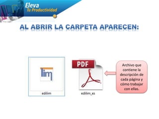 Archivo que
contiene la
descripción de
cada página y
cómo trabajar
con ellas.