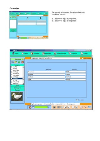 Perguntas

            Para criar atividades de perguntas com
            resposta escrita.

            1.- Escrever aqui a pergunta.
            2.- Escrever aqui a resposta.
 