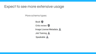 Expect to see more extensive usage
More schema types:
 