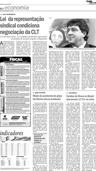 quinta-feira, 14 de maio de 2009                                                                                                                                                                                                                     www.hojejornal.com




A6                economia
economia@hojejornal.com


         novo sindicalismo


Lei da representação                                                                                                                                             Divulgação




sindical condiciona
negociação da CLT
 Em até dois meses, as entidades pretendem apresentar
             um projeto de lei para regular o dispositivo
      Confederação Nacio-                                           titucional que prevê a re-                                   empresas para fazer a arti-

A     nal dos Metalúrgicos
      (CNM) e o Sindicato
dos Metalúrgicos do ABC
                                                                    presentação sindical em
                                                                    empresas. Em até dois
                                                                    meses, as entidades pre-
                                                                                                                                 culação com empresários.
                                                                                                                                 Acompanhado da ministra
                                                                                                                                 da Casa Civil, Dilma Rous-
entregaram na útima                                                 tendem apresentar um                                         seff, Lula esteve nas co-
terça-feira ao presidente                                           projeto de lei para regular                                  memorações dos 50 anos          REGULAMENTAÇÃO | Para Grana representação sindical pode ser o caminho para aproveitar experiências
Luiz Inácio Lula da Silva                                           o dispositivo, previsto na                                   do Sindicato dos Metalúr-
uma carta em que o empe-                                            Constituição e que deter-                                    gicos de São Bernardo.          sucedidas que têm aqui no         analisar vetos polêmicos.          tre a empresa e o sindicato
nho do governo na regula-                                           mina a eleição de repre-                                        “Somos a favor de que a      ABC. O ideal seria que os         “Derrubar o veto significa         dos seus empregados, o
mentação da norma cons-                                             sentantes sindicais nas                                      negociação prevaleça so-        acordos regionais pudes-          fazer uma reforma traba-           que alguns interpretam
                                                                                                                                 bre a lei mas com a condi-      sem valer nacionalmente.          lhista pela porta dos fun-         como uma estabilidade in-
                                                                                                                                 ção de que haja representa-     Mas isso ainda está muito         dos”, afirma, informando           formal. Ela só pode ser pos-
                                                                                                                                 ção sindical nas empresas.      longe e enquanto não te-          que já foi feito um acordo         ta em prática após a apro-
                                                                                                                                 E que as empresas em que        mos isso a regulamentação         para que este veto não seja        vação do Congresso, mas
                                                                                                                                 não houver esta represen-       da representação sindical         apreciado.                         em 2001 foi revogada pelo
                                                                                                                                 tação fiquem regidas pelas      pode ser o caminho para              A questão fundamental           presidente Fernando Henri-
                                                                                                                                 regras da CLT (Consolida-       que as boas experiências          para a classe, porém, é o          que Cardoso.“A Convenção
                                                                                                                                 ção das Leis Trabalhis-         doABC possam ser repeti-          cumprimento do acordo de           não conseguiremos apro-
                                                                                                                                 tas)”, afirmou Carlos Alber-    dasemoutros pontos do             reajuste do salário mínimo         var, mas é preciso arrumar
                                                                                                                                 to Grana, presidente da         país”, disse Grana.               de acordo com o cresci-            maneira de que seja proibi-
                                                                                                                                 CNM.                               Entretanto, para o con-        mento do PIB, até 2023.            da demissão em massa
                                                                                                                                    De acordo com ele, trata-    sultor sindical João Guilher-     “Essa é a prioridade funda-        sem justa causa”, afirmou.
                                                                                                                                 se da principal reivindica-     me Vargas Neto, a regula-         mental hoje.”                      Segundo ele, essas três
                                                                                                                                 ção da classe. Outro aspec-     mentação, embora funda-              Outra pauta importante é        questões estão muito à
                                                                                                                                 to importante seria a nacio-    mental, não é a principal         a discussão da Convenção           frente na questão da repre-
                                                                                                                                 nalização dos acordos, o        demanda do movimento.             158 da Organização Inter-          sentação sindical. “Até por-
                                                                                                                                 que permitiria, por exem-       Para ele, há três principais      nacional do Trabalho (OIT).        que, nas negociações ini-
                                                                                                                                 plo, que acordos de deter-      pontos a serem abordados,         Assinado em 1982 por di-           ciais com os sindicatos pa-
                                                                                                                                 minada empresa em São           um deles, imediato: evitar        versos países, inclusive o         tronais, não conseguimos
                                                                                                                                 Paulo vinculasse todas as       que o veto presidencial a         Brasil, a norma impõe que          nem mesmo chegar a um
                                                                                                                                 outras fábricas dessa em-       emenda 3 seja derrubado           o término da relação de tra-       acordo sobre a questão do
                                                                                                                                 presa no país. “A idéia é re-   hoje no Congresso, quando         balho por iniciativa do em-        número de empregados ne-
                                                                                                                                 petir em outras regiões do      haverá sessão conjunta da         pregador deve ser antecedi-        cessários”, finalizou. (das
                                                                                                                                 país as negociações bem         Câmara e do Senado para           do por uma negociação en-          agências)



                                                                                                                                      gripe lucrativa                                                      cosméticos
                                                                                                                                 Medo de pandemia de gripe                                           Vendas da Nivea no Brasil
                                                                                                                                 faz Roche elevar produção                                           alavancam 17,4% na crise
                                                                                                                                    A Roche está aumentan-       as vendas desde o começo               Na semana passada,             5,5% e a China, 12,2%.
                                                                                                                                 do a produção de seu antivi-    de 2003 para 7,6 bilhões            Nicolas Fischer, presiden-           Mas nenhum dos 150
                                                                                                                                 ral Tamiflu em resposta à       de francos suíços (US$ 6,9          te da Nivea do Brasil foi         países onde a Beiersdorf
                                                                                                                                 procura pelo medicamento        bilhões), em grande parte           para Hamburgo, cidade             opera chegou perto do de-
                                                                                                                                 desencadeada pelos temo-        como preparação a uma               sede da alemã Beiersdorf,         sempenho           brasileiro.
                                                                                                                                 res de disseminação de          possível pandemia. Com re-          multinacional dona da             “Anualizando esse resulta-
                                                                                                                                 uma pandemia da gripe suí-      servas formadas e poucos            marca da latinha azul.            do, fecharíamos 2009
                                                                                                                                 na.                             países além do Japão usan-          Quando entrou na sala de          com 18% de alta nas ven-
                                                                                                                                    A farmacêutica suíça dis-    do o medicamento em gran-           reuniões, onde estavam o          das, o que quer dizer que
                                                                                                                                 se que poderá produzir 36       de escala para tratar a gripe       presidente mundial da em-         estamos no caminho certo
                                                                                                                                 milhões de caixas por mês       sazonal, as vendas haviam           presa, ThomasBerd Qaas,           para terminar o ano com
                                                                                                                                 até o fim do ano, uma vez       caído. David Reddy, diretor         e os presidentes de cada          um aumento nas vendas
                                                                                                                                 que governos de várias par-     da força tarefa da Roche de         país onde a fabricante de         entre 15% e 20%, que é o
                                                                                                                                 tes do mundo começam a          preparação para uma pan-            cosméticos atua, Fischer          nosso objetivo ”, diz Fis-
                                                                                                                                 formar estoques e a usar o      demia, confirmou que a              sabia que era o único ali         cher.
                                                                                                                                 medicamento, aumentando         companhia está em nego-             com 17, 4% de crescimen-             Mantendo o atual ritmo,
                                                                                                                                 a possibilidade de suas         ciações que poderão levar a         tos em vendas no primeiro         a Nivea Brasil vai antecipar
                                                                                                                                 vendas chegarem a US$ 1         novas reduções do preço de          trimestre. “Com resulta-          um resultado esperado só
                                                                                                                                 bilhão ao ano, depois de        12 euros (US$ 16,30) o tra-         dos assim, a gente vai            para 2010. “Quando assu-
                                                                                                                                 uma queda recente na de-        tamento, cobrado dos paí-           leve para as reuniões. Po-        mi a presidência, em


indicadores                                                                                                                      manda.

                                                                                                                                   Governos do
                                                                                                                                   planeta já
                                                                                                                                                                 ses pobres. Ela cobra 15
                                                                                                                                                                 euros dos países mais ri-
                                                                                                                                                                 cos. “Os governos enco-
                                                                                                                                                                 mendaram estoques adicio-
                                                                                                                                                                 nais nas duas últimas se-
                                                                                                                                                                                                     deria até me gabar... Mas
                                                                                                                                                                                                     nunca se sabe o dia de
                                                                                                                                                                                                     amanhã”, afirmou ele.
                                                                                                                                                                                                        De fato, Fischer tinha
                                                                                                                                                                                                     motivos para estar orgu-
                                                                                                                                                                                                                                       2005, minha meta era do-
                                                                                                                                                                                                                                       brar o tamanho da empre-
                                                                                                                                                                                                                                       sa em cinco anos”, conta
                                                                                                                                                                                                                                       o executivo. Mas com as
                                                                                                                                                                                                                                       altas registradas em
                                                                                                                                   estocaram 220                 manas e estamos receben-            lhoso: o Brasil foi o país        2006, de 16% ; de 22%
                                                                                                                                   milhões de                    do pedidos de informações           que registrou o maior cres-       em 2007 e também de
     DÓLAR                                                                                                                                                       de países em desenvolvi-            cimento de vendas no pri-         22% no ano passado, o
                                                                                                                                   remédios                      mento”, disse ele.                  meiro trimestre de 2009.          objetivo pode ser alcança-
 DATA             COM. COMPRA                COM.VENDA                  PAR.COMPRA                  PAR.VENDA
 13/05                2,098                    2,099                    2,250                        2,250                                                          A Roche licenciou uma in-        Mundialmente, o fatura-           da já este ano.
 12/05                2,064                    2,064                    2,250                        2,250                          Ela acrescentou que está     diana fabricante de genéri-         mento do grupo alemão                Segundo o executivo,
 11/05                2,057                    2,059                    2,250                        2,250                       doando quase 5,7 milhões        cos, uma sulafricana e              teve queda de 0,5% (consi-        há pelo menos quatro
 08/05                2,075                    2,074                    2,250                        2,250                       de medicamentos extras          duas chinesas, para que             derando a mesma base de           motivos que explicam o
 07/05                2,097                    2,098                    2,250                        2,250                       para serem distribuídos         elas possam fabricar e ven-         atuação), atingindo 1,299         bom desempenho da
 06/05                2,120                    2,121                    2,250                        2,250                       pela Organização Mundial        der o Tamiflu pelos preços          bilhão. Na Europa, (ex-           subsidiária brasileira nes-
 05/05                2,146                    2,147                    2,250                        2,250
                                                                                                                                 da Saúde (OMS) para paí-        que quiserem, masconcor-            cluindo a Alemanha, que           te ano. O primeiro, diz, é
 04/05                2,136                    2,136                    2,250                        2,250
 30/04                2,177                    2,178                    2,250                        2,250
                                                                                                                                 ses pobres, depois de 5 mi-     rentes como a Cipla, da Ín-         teve alta de 7,2%), as ven-       a condição econômica do
                                                                                                                                 lhões já terem sido despa-      dia, estão fazendo pres-            das caíram 7,8% . Na Amé-         país. “Acredito que o Bra-
    TAXA SELIC                                                       CESTA BÁSICA                                                chados nos últimos dias e                                           rica do Norte, a queda foi
                                                                                                                                                                 sões para cancelar a paten-                                           sil seja hoje o país mais
         Mês                  Juros em %                            Semana                  Variação em %                        do aumento das pressões         te da Roche. Nenhuma fabri-         de 5,4% . Com exceção da          estável economicamente
   Fevereiro                      0,860                             Fevereiro                      -0,18
                                                                                                                                 por fornecimento de esto-       cante de genéricos recebeu          Rússia, que teve retração         do mundo”, afirma. Isso
   Janeiro                        1,050                             Janeiro                        -0,02                         ques alternativos das con-      até agora aprovação da              de 4%, só países em de-           acontece, segundo Fis-
   Dezembro                       1,120                             Dezembro                       -1,80
   Novembro                       1,020                             Novembro                        0,30                         correntes que produzem ge-      OMS para produzir o medi-           senvolvimento mostraram           cher, por conta de uma
   Outubro                        1,180                             Outubro                         1,48                         néricos.                        camento. A OMS disse que            números positivos. O Mé-          conjunção de fatores. “O
   Setembro                       1,100                             Setembro                       -2,68
                                                                                                                                    Governos de todas as         houve pelo menos 61 mor-            xico, por exemplo, teve           Brasil nunca esteve tão
                                                                                                                                 partes do mundo estoca-         tes e 5.251 casos de gripe          alta de 11,7%; a Argenti-         bem preparado para en-
 Incide sobre o valor nominal do débito. Multa de 0,33 limitada a 20% sobre o valor nominal. Taxa de juros do Selic para o pa-
 gamento de débitos federais com atraso; no mês em que o débito é pago a taxa é sempre de 1,00%                                  ram até agora 220 milhões       suína em 30 países. (das            na, de 12,8%; Africa, Ásia        frentar uma crise como
                                                                                                                                 de remédios, aumentando         agências)                           e Austrália cresceram             agora.” (das agências)
 