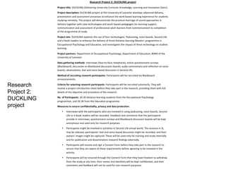 Research
Project 2:
DUCKLING
project
 