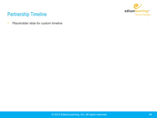 Partnership Timeline
•   Placeholder slide for custom timeline




                                 © 2010 EdisonLearning, Inc. All rights reserved   44
 