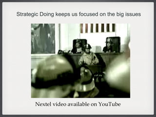 Strategic Doing keeps us focused on the big issues Nextel video available on YouTube 