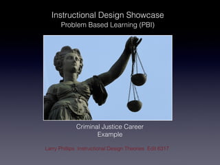 Instructional Design Showcase
      Problem Based Learning (PBI)




             Criminal Justice Career
                    Example

Larry Phillips Instructional Design Theories Edit 6317
 