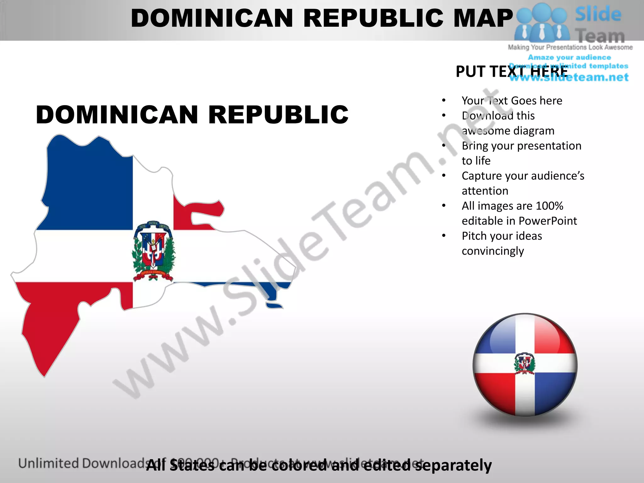 Editable dominican republic power point map with capital and flag