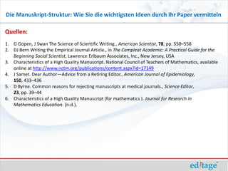 Die Manuskript-Struktur: Wie Sie die wichtigsten Ideen durch Ihr Paper vermitteln

Quellen:
1. G Gopen, J Swan The Science...