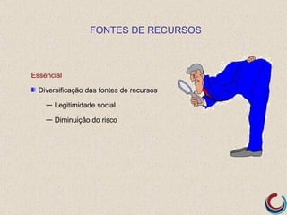 FONTES DE RECURSOS



Essencial

  Diversificação das fontes de recursos

    — Legitimidade social

    — Diminuição do risco
 