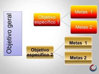 Objetivo
específico 1
Metas 1
Metas 2
Objetivo
específico 2
Metas 1
Metas 2
Objetivogeral
 