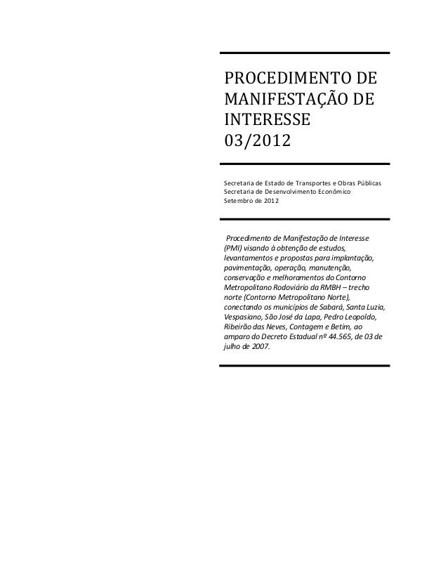 Exemplo de convocação pública para PPPs - Minas Gerais