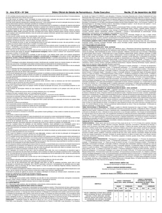 16 - Ano XCIX Ć NÀ 244 Diário Oficial do Estado de Pernambuco - Poder Executivo Recife, 27 de dezembro de 2022
14.18 O candidato somente poderá retirar-se da sala de provas levando o caderno de provas no decurso dos últimos 15 minutos anteriores
ao horário determinado para o término das provas.
14.19 Não haverá, por qualquer motivo, prorrogação do tempo previsto para a aplicação das provas em razão do afastamento de
candidato da sala de provas, salvo o disposto no subitem 6.4.9.3.2.2 deste edital.
14.20 Não haverá segunda chamada para a realização das provas. O não comparecimento ao local de realização das provas nos dias e
horários determinados implicará a eliminação automática do candidato do concurso.
14.21 Não serão permitidas, durante a realização das provas, a comunicação entre os candidatos e a utilização de máquinas calculadoras
ou similares, livros, anotações, réguas de cálculo, impressos ou qualquer outro material de consulta, inclusive códigos e(ou) legislação.
14.22 Será eliminado do concurso o candidato que, durante a realização das provas, for surpreendido portando:
a) aparelhos eletrônicos, tais como wearable tech, máquinas calculadoras, agendas eletrônicas e(ou) similares, telefones celulares,
smartphones, tablets, ipods®, gravadores, pen drive, mp3 player e(ou) similar, relógio de qualquer espécie, alarmes, chaves com alarme
ou com qualquer outro componente eletrônico, fones de ouvido e(ou) qualquer transmissor, gravador e(ou) receptor de dados, imagens,
vídeos e mensagens etc.;
b) óculos escuros, protetor auricular, lápis, lapiseira/grafite, marca-texto e(ou) borracha;
c) quaisquer acessórios de chapelaria, tais como chapéu, boné, gorro etc.;
d) qualquer recipiente ou embalagem, que não seja fabricado com material transparente, tais como garrafa de água, suco, refrigerante e
embalagem de alimentos (biscoitos, barras de cereais, chocolate, balas etc.).
14.22.1 No ambiente de provas, ou seja, nas dependências físicas em que serão realizadas as provas, não será permitido o uso pelo
candidato de quaisquer objetos relacionados no subitem 14.22 deste edital.
14.22.1.1 Não será permitida a entrada de candidatos no ambiente de provas portando armas, à exceção dos casos previstos na Lei
Federal nº 10.826/2003, e suas alterações. O candidato que for amparado pela citada lei deverá solicitar atendimento especial no ato da
inscrição, conforme subitem 6.4.9.5 deste edital.
14.22.2 Sob pena de ser eliminado do concurso, antes de entrar na sala de provas, o candidato deverá guardar, em embalagem porta-
objetos fornecida pela equipe de aplicação, obrigatoriamente desligados, telefone celular e qualquer outro equipamento eletrônico
relacionado no subitem 14.22 deste edital.
14.22.2.1 Durante toda a permanência do candidato na sala de provas, o seu telefone celular, assim como qualquer equipamento
eletrônico, deve permanecer obrigatoriamente desligado e acondicionado na embalagem porta-objetos lacrada, com todos os
aplicativos, funções e sistemas desativados e desligados, incluindo alarmes. O candidato será eliminado do concurso caso o seu
telefone celular ou qualquer equipamento eletrônico entre em funcionamento, mesmo sem a sua interferência direta, durante a realização
das provas.
14.22.2.2 A embalagem porta-objetos devidamente lacrada e identificada pelo candidato deverá ser mantida embaixo da carteira até o
término das suas provas. A embalagem porta-objetos somente poderá ser deslacrada fora do ambiente de provas.
14.22.3 O Cebraspe recomenda que o candidato não leve nenhum dos objetos citados no subitem 14.22 deste edital no dia de realização
das provas.
14.22.4 O Cebraspe não ficará responsável pela guarda de quaisquer dos objetos supracitados.
14.22.5 O Cebraspe não se responsabilizará por perdas ou extravios de objetos ou de equipamentos eletrônicos ocorridos durante a
realização das provas nem por danos a eles causados.
14.23 No dia de realização das provas, o Cebraspe deverá submeter os candidatos ao sistema de detecção de metal nas salas, corredores
e banheiros, a fim de impedir a prática de fraude e de verificar se o candidato está portando material não permitido.
14.24 Será automaticamente eliminado do concurso público, em decorrência da anulação de suas provas, o candidato que durante a
realização das provas:
a) for surpreendido dando ou recebendo auxílio para a execução das provas;
b) utilizar-se de livros, máquinas de calcular ou equipamento similar, dicionário, notas ou impressos que não forem expressamente
permitidos ou que se comunicar com outro candidato;
c) for surpreendido portando aparelhos eletrônicos ou outros objetos, tais como os listados no subitem 14.22 deste edital;
d) faltar com o devido respeito para com qualquer membro da equipe de aplicação das provas, com as autoridades presentes ou com
os demais candidatos;
e) fizer anotação de informações relativas às suas respostas no comprovante de inscrição ou em qualquer outro meio que não os
permitidos;
f) não entregar o material das provas ao término do tempo destinado para a sua realização;
g) afastar-se da sala, a qualquer tempo, sem o acompanhamento de fiscal;
h) ausentar-se da sala, a qualquer tempo, portando a folha de respostas ou o documento de texto definitivo;
i) descumprir as instruções contidas em editais, no caderno de provas, na folha de respostas ou no documento de texto definitivo;
j) perturbar, de qualquer modo, a ordem dos trabalhos, comportando-se indevidamente;
k) utilizar ou tentar utilizar meios fraudulentos ou ilegais para obter a própria aprovação ou a aprovação de terceiros em qualquer etapa
do concurso público;
l) não permitir a coleta de sua assinatura;
m) for surpreendido portando caneta fabricada em material não transparente;
n) for surpreendido portando anotações em papéis que não os permitidos;
o) for surpreendido portando qualquer tipo de arma sem o devido deferimento de atendimento especial, conforme previsto no subitem
6.4.9.5 deste edital;
p) recusar-se a ser submetido ao detector de metal;
q) deixar de transcrever ou recusar-se a transcrever, para posterior exame grafológico, a frase contida no material de prova que lhe for
entregue;
r) não permitir a coleta de dado biométrico;
s) descumprir as medidas de proteção em razão da pandemia do novo coronavírus a serem oportunamente divulgadas.
14.25 Nos casos de eventual falta de prova/material personalizado de aplicação de provas, o Cebraspe tem a prerrogativa para entregar
ao candidato prova/material substitutivo.
14.26 No dia de realização das provas, não serão fornecidas, por qualquer membro da equipe de aplicação das provas ou pelas
autoridades presentes, informações referentes ao conteúdo das provas ou aos critérios de avaliação e de classificação.
14.27 Se, a qualquer tempo, for constatado, por meio eletrônico, estatístico, visual, grafológico ou por investigação policial, que o
candidato se utilizou de processo ilícito, suas provas serão anuladas e ele será automaticamente eliminado do concurso público.
14.28 O descumprimento de quaisquer das instruções supracitadas constituirá tentativa de fraude e implicará a eliminação do candidato
do concurso.
14.29 Serão divulgadas oportunamente as informações a respeito das medidas de proteção que serão adotadas no dia de realização das
provas, em razão da pandemia do novo coronavírus.
14.30 O prazo de validade do concurso esgotar-se-á após dois anos, contados a partir da data de publicação da homologação do
resultado final, podendo ser prorrogado, uma única vez, por igual período.
14.31 O candidato deverá manter atualizados seus dados pessoais e seu endereço perante o Cebraspe enquanto estiver participando do
concurso público, por meio de requerimento a ser enviado à Central de Atendimento ao Candidato do Cebraspe, na forma dos subitens
14.7 ou 14.8 deste edital, conforme o caso, e perante a SEE/PE, após a homologação do resultado final, desde que aprovado, através
do endereço eletrônico: concurso_see_profesp_2022@educacao.pe.gov.br. São de exclusiva responsabilidade do candidato os prejuízos
advindos da não atualização de seus dados pessoais e de seu endereço.
14.32 As despesas relativas à participação em todas as fases do concurso e à apresentação para os exames da avaliação biopsicossocial
dos candidatos que se declararem com deficiência e para os exames pré-admissionais correrão às expensas do próprio candidato.
14.33 As alterações de legislação com entrada em vigor até a data de publicação deste edital serão objeto de avaliação, ainda que não
contempladas nos objetos de avaliação constantes do item 15 deste edital.
14.34 A legislação com entrada em vigor após a data de publicação deste edital, bem como as alterações em dispositivos legais e
normativos a ele posteriores não serão objeto de avaliação, salvo se listadas nos objetos de avaliação constantes do item 15 deste edital.
14.34.1 As jurisprudências dos tribunais superiores poderão ser consideradas para fins de elaboração de itens, desde que publicadas até
30 dias antes da data de realização das provas.
14.35 A convocação do candidato para a posse será por meio de telegrama com AR e(ou) outros meios que obtenham os mesmos
resultados.
14.36 Quaisquer alterações nas regras fixadas neste edital só poderão ser feitas por meio de outro edital.
14.37 Os casos omissos serão resolvidos pelo Cebraspe e pela Comissão do Concurso.
14.38 No caso de não preenchimento das vagas ofertadas neste edital, por falta de candidatos aprovados, assim como no caso
de alteração na demanda para contratação, fica a SEE/PE autorizada a promover o remanejamento de candidatos e(ou) de vagas,
prioritariamente, entre os municípios de uma mesma regional, ou entre os polos de Gerências Regionais distintas, levando-se em
consideração a proximidade geográfica.
14.38.1 Ao candidato remanejado fica conferido o direito de anuir ou não à convocação para a vaga da região distinta daquela para a qual
optou e, não por optando por ela, possa continuar na lista para a região a que concorreu, especificamente.
14.39 Dentro do período de vigência do concurso, fica vedada a solicitação de remoção por interesse próprio, ressalvados os casos
previstos em regulamento da Secretaria de Educação e Esportes.
15 DOS OBJETOS DE AVALIAÇÃO (HABILIDADES E CONHECIMENTOS)
15.1 HABILIDADES
15.1.1 Os itens das provas poderão avaliar habilidades que vão além do mero conhecimento memorizado, abrangendo compreensão,
aplicação, análise, síntese e avaliação, com o intuito de valorizar a capacidade de raciocínio.
15.1.2 Cada item das provas poderá contemplar mais de um objeto de avaliação.
15.2 CONHECIMENTOS
15.2.1 Nas provas, serão avaliados, além de habilidades, conhecimentos conforme descritos a seguir.
15.2.2 CONHECIMENTOS BÁSICOS PARA TODOS OS CARGOS
LÍNGUA PORTUGUESA: 1 Compreensão e interpretação de textos de gêneros variados. 2 Reconhecimento de tipos e gêneros textuais.
3 Domínio da ortografia oficial. 4 Domínio dos mecanismos de coesão textual. 4.1 Emprego de elementos de referenciação, substituição e
repetição, de conectores e de outros elementos de sequenciação textual. 4.2 Emprego de tempos e modos verbais. 5 Domínio da estrutura
morfossintática do período. 5.1 Emprego das classes de palavras. 5.2 Relações de coordenação entre orações e entre termos da oração.
5.3 Relações de subordinação entre orações e entre termos da oração. 5.4 Emprego dos sinais de pontuação. 5.5 Concordância verbal
e nominal. 5.6 Regência verbal e nominal. 5.7 Emprego do sinal indicativo de crase. 5.8 Colocação dos pronomes átonos. 6 Reescrita de
frases e parágrafos do texto. 6.1 Significação das palavras. 6.2 Substituição de palavras ou de trechos de texto. 6.3 Reorganização da
estrutura de orações e de períodos do texto. 6.4 Reescrita de textos de diferentes gêneros e níveis de formalidade.
LEGISLAÇÃO: 1 Constituição Federal de 1988 (do art. 205 ao art. 214). 2 Lei de Diretrizes e Bases da Educação (Lei Federal nº
9.394/1996 e suas alterações). 3 Estatuto da Criança e do Adolescente (Lei Federal nº 8.069/1990 e suas alterações). 4 Lei Brasileira
de Inclusão (Lei Federal nº13.146/2015 e suas alterações). 5 Diretrizes Curriculares Nacionais para o Ensino Fundamental de 9 anos
(Resolução CNE-CEB nº 07/2010). 6 Diretrizes Curriculares Nacionais para o Ensino Médio (Resolução CNE/CEB nº 03/2018). 7 Diretrizes
operacionais para a Educação de Jovens e Adultos nos aspectos relativos ao seu alinhamento à Política Nacional de alfabetização (PNA)
e à Base Nacional Comum Curricular (BNCC). 8 Lei nº 13.415/2017 (Reforma do Ensino Médio); Lei nº 15.533/2015 (Plano Estadual de
Educação). 9 Lei Estadual nº 6.123/1968 e suas alterações (Estatuto Servidor Público Estadual): Título II - Do Provimento / Capítulo II - Da
Nomeação/Seção VII - Do Estágio Probatório, Título IV - Dos Direitos e Vantagens/ Capítulo I – Do Art. 85 ao Art. 95/ Capítulo V – Do Art.
103 ao Art. 108-A / Capítulo VI, Título V - Do Regime Disciplinar.
NOÇÕES DE DIREITO ADMINISTRATIVO: 1 Estado, Governo e Administração Pública: conceitos, elementos, poderes e organização;
natureza, fins e princípios. 2 Organização administrativa do Estado. Administração direta e indireta. 4 Agentes públicos: espécies e
classificação, poderes, deveres e prerrogativas, cargo, emprego e função públicos. 5 Poderes administrativos. 6 Atos administrativos:
conceitos, requisitos, atributos, classificação, espécies e invalidação. 7 Controle e responsabilização da administração: controle
administrativo, controle judicial, controle legislativo, responsabilidade civil do Estado.
TECNOLOGIA NA EDUCAÇÃO E INFORMÁTICA BÁSICA: 1 Segurança da informação (Noções de vírus e pragas virtuais,
Procedimentos de backup). 2 Plataforma Google (Google Sala de Aula, Google Documentos, Google Planilha). 3 Sistema operacional e
ambiente Windows (edição de textos, planilhas e apresentações em ambiente Windows). 4 Conceitos básicos, ferramentas, aplicativos e
procedimentos de Internet. 5 Conceitos de organização e de gerenciamento de informações, arquivos, pastas e programas.
ATUALIDADES (SOMENTE PARA A PROVA DISCURSIVA): 1 Tópicos relevantes e atuais de diversas áreas, tais como segurança,
transportes, política, economia, sociedade, educação, saúde, cultura, tecnologia, energia, relações internacionais, desenvolvimento
sustentável, ecologia e suas inter-relações.
15.2.3 CONHECIMENTOS ESPECÍFICOS
CARGO 1: PROFESSOR BRAILLISTA – NÍVEL SUPERIOR
BRAILLE: 1 Fundamentos da educação da pessoa com deficiência visual. 2 Atendimento Educacional Especializado na área de
Deficiência Visual. 3 Informática para pessoas com deficiência visual (DOSVOX). 4 Grafia Braille para Informática: princípios básicos,
sistema de prefixação, listas diversificadas de sinais, normas de aplicação. 5 Métodos e técnicas para uso do Soroban. 6 Metodologia
do sistema Braille: leitura e escrita. 7 Grafia Braille para a Língua Portuguesa: sistema Braille: histórico, definição, simbologia. 8 Código
Braille na grafia da língua portuguesa: valor dos sinais. 9 Observações e normas de aplicação: sinal de letra maiúscula, números e
sinais com eles usados, sinal de itálico e outras variantes tipográficas, pontuação e sinais acessórios. 10 Disposição do texto Braille.
11 Símbolos usados em outros idiomas, inexistentes em português ou representados por sinais Braille diferentes. 12 Vocabulário de
termos e expressões empregados no domínio do sistema Braille. 13 Parecer sobre a grafia da palavra “Braille”. 14 Portaria nº 319/1999
e Portaria nº 554/2000 do Ministério de Educação. 15 Código Matemático Unificado para Língua Portuguesa: prefixos alfabéticos e sinais
unificadores; índices e marcas; números; operações aritméticas fundamentais e relações numéricas elementares; frações, potências e
raízes; teoria de conjuntos e lógica; aplicações (funções) e geometria.
TEMAS EDUCACIONAIS E PEDAGÓGICOS: 1 Planejamento e organização do trabalho pedagógico. 1.1 Processo de planejamento.
1.1.1 Concepção, importância, dimensões e níveis. 1.2 Planejamento participativo. 1.2.1 Concepção, construção, acompanhamento e
avaliação. 1.3 Planejamento escolar. 1.3.1 Planos da escola, do ensino e da aula. 2 Currículo do proposto à prática. 3 Tecnologias da
Informação e comunicação na educação. 4 Educação a distância. 5 Educação para a diversidade, cidadania e educação em e para os
direitos humanos. 6 Educação integral. 7 Educação do campo. 8 Educação ambiental. 9 Fundamentos legais da Educação especial/
inclusiva e o papel do professor. 10 Educação/sociedade e prática escolar. 11 Tendências pedagógicas na prática escolar. 12 Didática e
prática histórico-cultural. 13 A didática na formação do professor. 14 Aspectos pedagógicos e sociais da prática educativa, segundo as
tendências pedagógicas. 15 Coordenação Pedagógica como espaço de formação continuada. 16 Processo ensino-aprendizagem. 17
Relação professor/aluno. 18 Compromisso social e ético do professor. 19 Componentes do processo de ensino. 19.1 Objetivos; conteúdos;
métodos; estratégias pedagógicas e meios. 20 Interdisciplinaridade e transdisciplinaridade do conhecimento. 21 Avaliação escolar e suas
implicações pedagógicas. 22 O papel políticopedagógico e organicidade do ensinar, aprender e pesquisar. 22.1 Função histórico-cultural
da escola. 22.2 Escola. 22.2.1 Comunidade escolar e contextos institucional e sociocultural. 23 Projeto político-pedagógico da escola.
23.1 Concepção, princípios e eixos norteadores. 24 Políticas Públicas para a Educação Básica. 25 Gestão Democrática. 26 Diretrizes
Curriculares Nacionais. 27 Plano Nacional de Educação em Direitos Humanos.
CARGO 2: PROFESSOR INTÉRPRETE DE LÍNGUA BRASILEIRA DE SINAIS – NÍVEL SUPERIOR
EDUCAÇÃO DE SURDOS, SURDEZ E LIBRAS: 1 Legislação específica na área de surdez: Lei nº 10.436/2002 (oficialização da
Língua Brasileira de Sinais), Decreto Federal nº 5.626/2002 (regulamentação da Libras), Lei nº 12.319/2010 (regulamenta a profissão
do tradutor e intérprete de Libras). 2 Aspectos históricos da educação de surdos. 3 Aspectos clínicos da surdez: conceitos, classificação,
desempenho e consequências. 4 Aspectos socioantropológicos da surdez: filosofias educacionais que permearam a educação de surdos,
modelo clínico, socioantropológico, identidades surdas, identificações e locais que se estabelecem estas identidades (família, escola,
associações, igrejas, etc.), cultura, identidades e comunidades surdas. 5 Língua Brasileira de Sinais (Libras): aspectos teóricos da Libras,
conceitos de língua, linguagem, fala e sinal, aspectos semânticos e gramaticais da Libras, fonologia, morfologia, sintaxe. 6 Parâmetros
da Libras, pronomes pessoais, tipos de frases, verbos, advérbios de modo incorporados ao verbo, classificadores. 7 A sintaxe espacial: a
ordem na frase na Língua Brasileira de Sinais, a morfologia da Língua Brasileira de Sinais como ponto inicial para a formação de novos
sinais. 8 O tradutor/intérprete de libras: história do profissional tradutor/intérprete de Libras. 9 Tipos de interpretação. 10 Atribuições do
intérprete educacional. 11 Código de Ética – FENEIS.
TEMAS EDUCACIONAIS E PEDAGÓGICOS: 1 Atuação e papéis do intérprete educacional de Língua de Sinais. 2 Histórico dos
intérpretes de Libras educacionais no Brasil. 3 Os profissionais envolvidos na educação de surdos: o intérprete de Libras e o professor
regente do ensino regular, o intérprete de Libras e o estudante surdo, o aperfeiçoamento profissional do intérprete de Libras, a formação
continuada do intérprete de Libras, o intérprete de Libras educacional e a sua formação acadêmica. 4 As Funções do tradutor/intérprete
de Língua de Sinais (TILS) em sala de aula. 5 As competências necessárias ao intérprete educacional. 6 Neutralidade e imparcialidade na
interpretação. 7 O tradutor e intérprete de Língua de Sinais no processo de ensino-aprendizagem do estudante surdo na escola inclusiva,a
atuação do TILS como agente pedagógico no processo educacional, a validação profissional do TILS através do Prolibras. 8 Desafios e
possibilidades da educação de surdos. 9 Fundamentos legais da Educação especial/inclusiva e o papel do TILS. 10 Compromisso social
e ético do Intérprete de Libras. 11 Educação para a diversidade, cidadania e educação em e para os direitos humanos.
CARGOS DE 3 A 47: PROFESSOR DE MÚSICA
TEORIA DA MÚSICA: 1 Notas; pauta; clave de sol e de fá na 4ª linha; claves de dó nas 1ª, 2ª, 3ª e 4ª linhas; tom e semitom; intervalos
simples: formação, classificação, inversão; intervalos compostos; alterações; enarmonia; consonância e dissonância de intervalos. 2
Valores; ponto de aumento e diminuição; ligadura; sons e silêncios (pausas). 3 Sistema das escalas; escala maior, formas primitivas,
harmônica e melódica; escala menor: formas primitivas, harmônica e melódica; graus tonais e graus modais; armaduras de tonalidades;
tons vizinhos; ciclo de quintas; série harmônica; transporte (transposição) de melodias; modos litúrgicos: jônio, dórico, frígio, lídio,
mixolídio, eólio e lócrio. 4 Ritmo; compassos simples e compostos; tempos fortes e fracos; síncope; contratempo; inícios rítmicos tético,
anacrúsico e acéfalo; acentos; quiálteras. 5 Harmonia; acordes de três sons: maior, menor, diminuto e aumentado; cifragem dos acordes
de três sons (estado fundamental e inversões); formação de acordes diatônicos de sétima na escala maior e nas escalas menores.
6 Expressão; andamentos; abreviaturas; dinâmica. 7 Ornamentos; apogiatura, mordente, grupeto, trinado, floreio, portamento, arpejo;
cadência metódica; glissando.
TEMAS EDUCACIONAIS E PEDAGÓGICOS: 1 Planejamento e organização do trabalho pedagógico. 1.1 Processo de planejamento.
1.1.1 Concepção, importância, dimensões e níveis. 1.2 Planejamento participativo. 1.2.1 Concepção, construção, acompanhamento e
avaliação. 1.3 Planejamento escolar. 1.3.1 Planos da escola, do ensino e da aula. 2 Currículo do proposto à prática. 3 Tecnologias da
Informação e comunicação na educação. 4 Educação a distância. 5 Educação para a diversidade, cidadania e educação em e para os
direitos humanos. 6 Educação integral. 7 Educação do campo. 8 Educação ambiental. 9 Fundamentos legais da Educação especial/
inclusiva e o papel do professor. 10 Educação/sociedade e prática escolar. 11 Tendências pedagógicas na prática escolar. 12 Didática e
prática histórico-cultural. 13 A didática na formação do professor. 14 Aspectos pedagógicos e sociais da prática educativa, segundo as
tendências pedagógicas. 15 Coordenação Pedagógica como espaço de formação continuada. 16 Processo ensino-aprendizagem. 17
Relação professor/aluno. 18 Compromisso social e ético do professor. 19 Componentes do processo de ensino. 19.1 Objetivos; conteúdos;
métodos; estratégias pedagógicas e meios. 20 Interdisciplinaridade e transdisciplinaridade do conhecimento. 21 Avaliação escolar e suas
implicações pedagógicas. 22 O papel político-pedagógico e organicidade do ensinar, aprender e pesquisar. 22.1 Função histórico-cultural
da escola. 22.2 Escola. 22.2.1 Comunidade escolar e contextos institucional e sociocultural. 23 Projeto político-pedagógico da escola.
23.1 Concepção, princípios e eixos norteadores. 24 Políticas Públicas para a Educação Básica. 25 Gestão Democrática. 26 Diretrizes
Curriculares Nacionais. 27 Plano Nacional de Educação em Direitos Humanos.
MARÍLIA RAQUEL SIMÕES LINS
Secretária de Administração do Estado de Pernambuco
MARCELO ANDRADE BEZERRA BARROS
Secretário de Educação e Esportes do Estado de Pernambuco
ANEXO I
QUADRO DE VAGAS E DE CORREÇÃO DA PROVA DISCURSIVA
1 EDUCAÇÃO ESPECIAL
GRE/POLO
CARGO 1: PROFESSOR
BRAILLISTA – NÍVEL SUPERIOR
CARGO 2: PROFESSOR
INTÉRPRETE DE LÍNGUA
BRASILEIRA DE SINAIS – NÍVEL
SUPERIOR
VAGAS CORREÇÃO VAGAS CORREÇÃO
AC PCD AC PCD AC PCD AC PCD
AGRESTE CENTRO NORTE – CARUARU
POLOS - AGRESTINA, ALTINHO, BELO JARDIM,
BREJO DA MADRE DE DEUS, CACHOEIRINHA,
CARUARU, CUPIRA, IBIRAJUBA, JATAÚBA,
PANELAS, RIACHO DAS ALMAS, SANTA CRUZ
DO CAPIBARIBE, SÃO CAETANO, TACAIMBÓ,
TAQUARITINGA DO NORTE, TORITAMA
2 1 40 20 2 1 40 20
 