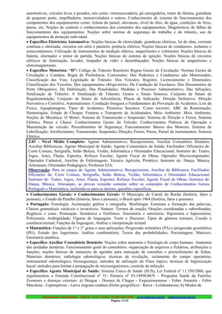 automotivos, veículos leves e pesados, tais como: retroescavadeira, pá carregadeira, trator de lâmina, guindaste
de pequeno porte, empilhadeira, motoniveladora e outros; Conhecimento de sistema de funcionamento dos
componentes dos equipamentos como: leitura do painel, alavancas, nível de óleo, de água, condições de freio,
pneus, etc; Noções de controle e conhecimentos dos comandos dos equipamentos; Diagnósticos de falhas de
funcionamento dos equipamentos; Noções sobre normas de segurança do trabalho e do trânsito, uso de
equipamentos de proteção individual.
• Específico Eletricista Automotivo: Noções básicas de eletricidade: grandezas elétricas, lei de ohm, corrente
contínua e alternada, circuitos em série e paralelo, potência elétrica; Noções básicas de condutores, isolantes e
semicondutores; Utilização de instrumentos de medição elétrica: amperímetro e voltímetro; Noções básicas de
bateria, alternador e motor de partida; Noções básicas do sistema de ignição; Noções básicas de circuitos
elétricos de iluminação, lavador, limpador de vidro e desembaçador; Noções básicas de magnetismo e
eletromagnetismo.
• Específico Motorista: “D”: Código de Trânsito Brasileiro Regras Gerais de Circulação: Normas Gerais de
Circulação e Conduta; Regra de Preferência; Conversões; Dos Pedestres e Condutores não Motorizados;
Classificação das Vias; Legislação de Trânsito: Dos Veículos; Registro, Licenciamento e Dimensões;
Classificação dos Veículos; Dos equipamentos obriga-tórios; Da Condução de Escolares; Dos Documentos de
Porte Obrigatório; Da Habilitação; Das Penalidades; Medidas e Processo Administrativo; Das Infrações;
Sinalização de Trânsito: A Sinalização de Trânsito; Gestos e Sinais Sonoros; Conjunto de Sinais de
Regulamentação; Conjunto de Sinais de Advertência; Placas de Indicação; Direção Defensiva: Direção
Preventiva e Corretiva; Automatismos; Condução Insegura e Fundamentos da Prevenção de Acidentes; Leis da
Física; Aquaplanagem; Tipos de Acidentes; Primeiros Socorros: Como socorrer; ABC da Reanimação;
Hemorragias; Estado de Choque; Fraturas e Transporte de Acidentados; Meio Ambiente: Meio Ambiente;
Noções de Mecânica: O Motor; Sistema de Transmissão e Suspensão; Sistema de Direção e Freios; Sistema
Elétrico, Pneus e Chassi. Conhecimentos Gerais do Veículo: Conhecimentos Práticos de Operação e
Manutenção do veículo; Procedimentos de Segurança; Funcionamento Básico dos Motores; Sistema de
Lubrificação; Arrefecimento; Transmissão; Suspensão; Direção; Freios; Pneus; Painel de instrumentos; Sistema
Elétrico.
 2.03 - Nível Médio Completo: Agente Administrativo; Recepcionista; Auxiliar Consultório Dentário;
 Auxiliar Bibliotecas; Agente Municipal de Saúde; Agente Comunitário de Saúde; Facilitador; Oficineiro de:
 Corte Costura, Serigrafia, Salão Beleza, Violão, Informática e Orientador Educacional; Instrutor de: Teatro,
 Jogos, Artes, Flauta, Esportes, Reforço Escolar; Agente Fiscal de Obras; Operador Microcomputador;
 Operador Cadastral, Auxiliar de Enfermagem; Técnico Agrícola; Protético; Instrutor de: Dança, Música,
 Artesanato; Orientador Pedagógico; Professor EJA:
 Observação: Para os cargos de Agente Administrativo; Recepcionista; Auxiliar de Biblioteca; Facilitador;
 Oficineiro de: Corte Costura, Serigrafia, Salão Beleza, Violão, Informática e Orientador Educacional;
 Instrutor de: Teatro, Jogos, Artes, Flauta, Esportes, Reforço Escolar; Agente Fiscal de Obras; Instrutor de:
 Dança, Música, Artesanato, as provas versarão somente sobre os conteúdos de Conhecimentos Gerais,
 Português e Matemática, incluindo-se para os demais, questões específicas.
• Conhecimentos Gerais: • Conhecimentos Gerais: O Município de Catolé do Rocha (história, fatos e
pessoas); o Estado da Paraíba (história, fatos e pessoas); o Brasil após 1964 (história, fatos e pessoas).
• Português: Fonologia: Acentuação gráfica e ortografia. Morfologia: Estrutura e formação das palavras;
Classes gramaticais variáveis e invariáveis. Sintaxe: Termos da oração; Orações coordenadas e subordinadas;
Regência e crase. Pontuação. Semântica e Estilística: Sinomímia e antonímia; Hiponímia e hiperonímia;
Polissemia; Ambigüidade; Figuras de linguagem. Texto e Discurso: Tipos de gêneros textuais; Coesão e
coerência textual; Funções da linguagem; Análise e interpretação textual.
• Matemática: Funções de 1° e 2° graus e suas aplicações; Progressão aritmética (PA) e progressão geométrica
(PG); Estudo dos logaritmos; Análise combinatória; Teoria das probabilidades; Porcentagem; Matrizes;
Geometria analítica.
• Específico Auxiliar Consultório Dentário: Noções sobre anatomia e fisiologia do corpo humano. Anatomia
das unidades dentárias. Funcionamento geral do consultório: organização de arquivos e fichários, atribuições e
funções; noções básicas de manuseio de agendas para marcação de consultas e preenchimento de fichas.
Materiais dentários; radiologia odontológica: técnicas de revelação; isolamento do campo operatório;
instrumental odontológico; biossegurança; métodos de utilização do Flúor tópico; técnicas de higienização
bucal; métodos para limitar a propagação de microorganismos, controle da infecção.
• Específico Agente Municipal de Saúde: Sistema Único de Saúde (SUS); Lei Federal no 11.350/2006, que
regulamentou a Emenda Constitucional no 51; Portaria no 01/1889GM/9; - Programa Saúde da Família;
Zoonoses e doenças vetoriais: a) Dengue - Doença de Chagas - Esquistossomose - Febre Amarela - Febre
Maculosa - Leptospirose - Larva migrans cutânea (bicho geográfico) - Raiva - Leishmaniose; b) Modos de

         Organização e Realização: MULT - SAI : LTDA. (0..84) 3431.2303 – www.multsai.com.br – multsai@uol.com.br
                                                       Página: 21/42
 