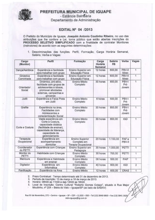 Edital do processo seletivo para Monitores
