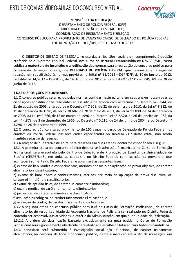 Edital Concurso Delegado Da Policia Federal Pf 2013