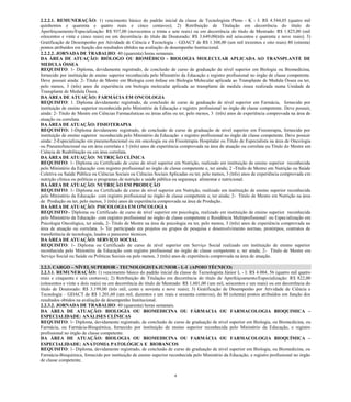 4 
2.2.2.1. REMUNERAÇÃO: 1) vencimento básico do padrão inicial da classe de Tecnologista Pleno - K - I: R$ 4.544,05 (quatro mil quinhentos e quarenta e quatro reais e cinco centavos); 2) Retribuição de Titulação em decorrência do título de Aperfeiçoamento/Especialização: R$ 937,00 (novecentos e trinta e sete reais) ou em decorrência do título de Mestrado: R$ 1.825,00 (mil oitocentos e vinte e cinco reais) ou em decorrência do título de Doutorado: R$ 3.649,00(três mil seiscentos e quarenta e nove reais); 3) Gratificação de Desempenho por Atividade de Ciência e Tecnologia – GDACT de R$ 1.308,00 (um mil trezentos e oito reais) 80 (oitenta) pontos atribuídos em função dos resultados obtidos na avaliação de desempenho Institucional. 
2.2.2.2. JORNADA DE TRABALHO: 40 (quarenta) horas semanais. 
DA ÁREA DE ATUAÇÃO: BIÓLOGO OU BIOMÉDICO - BIOLOGIA MOLECULAR APLICADA AO TRANSPLANTE DE MEDULA ÓSSEA 
REQUISITO: 1- Diploma, devidamente registrado, de conclusão de curso de graduação de nível superior em Biologia ou Biomedicina, fornecido por instituição de ensino superior reconhecida pelo Ministério da Educação e registro profissional no órgão de classe competente. Deve possuir ainda: 2- Título de Mestre em Biologia com ênfase em Biologia Molecular aplicada ao Transplante de Medula Óssea ou ter, pelo menos, 3 (três) anos de experiência em biologia molecular aplicada ao transplante de medula óssea realizada numa Unidade de Transplante de Medula Óssea. 
DA ÁREA DE ATUAÇÃO: FARMÁCIA EM ONCOLOGIA 
REQUISITO: 1. Diploma devidamente registrado, de conclusão curso graduação nível superior em Farmácia, fornecido por instituição de ensino superior reconhecida pelo Ministério da Educação e registro profissional no órgão classe competente. Deve possuir, ainda: 2- Titulo de Mestre em Ciências Farmacêuticas ou áreas afins ter, pelo menos, 3 (três) anos de experiência comprovada na área atuação ou correlata. 
DA ÁREA DE ATUAÇÃO: FISIOTERAPIA 
REQUISITO: 1-Diploma devidamente registrado, de conclusão curso graduação nível superior em Fisioterapia, fornecido por instituição de ensino superior reconhecida pelo Ministério da Educação e registro profissional no órgão de classe competente. Deve possuir ainda: 2-Especialização em pneumofuncional ou oncologia Fisioterapia Hospitalar Título de Especialista na área Oncologia ou Pneumofuncional em área correlata e 3 (três) anos de experiência comprovada na atuação Titulo Mestre em Ciência de Reabilitação ou em área correlata. 
DA ÁREA DE ATUAÇÃO: NUTRIÇÃO CLÍNICA 
REQUISITO: 1- Diploma ou Certificado de curso nível superior em Nutrição, realizado instituição ensino reconhecida pelo Ministério da Educação com registro profissional no órgão de classe competente e, ter ainda; 2 -Titulo de Mestre em Nutrição ou Saúde Coletiva ou Saúde Pública ou Ciências Sociais Aplicadas ter, pelo menos, 3 (três) anos de experiência comprovada em nutrição clínica ou políticas e programas de saúde pública segurança alimentar nutricional. 
DA ÁREA DE ATUAÇÃO: NUTRIÇÃO EM PRODUÇÃO 
REQUISITO: 1- Diploma ou Certificado de curso nível superior em Nutrição, realizado instituição ensino reconhecida pelo Ministério da Educação com registro profissional no órgão de classe competente e, ter ainda; 2- Titulo de Mestre em Nutrição na área de Produção ou ter, pelo menos, 3 (três) anos experiência comprovada na área Produção. 
DA ÁREA DE ATUAÇÃO: PSICOLOGIA EM ONCOLOGIA 
REQUISITO:- Diploma ou Certificado de curso nível superior em psicologia, realizado em instituição de ensino superior reconhecida pelo Ministério da Educação com registro profissional no órgão de classe competente e Residência Multiprofissional ou Especialização em Psicologia Oncológica, ter ainda, 2- Titulo de Mestre na área psicologia ou ter, pelo menos, 3 (três) anos de experiência comprovada na área de atuação ou correlata. 3- Ter participado em projetos ou grupos de pesquisa e desenvolvimento normas, protótipos, contratos transferência de tecnologia, laudos e pareceres técnicos. 
DA ÁREA DE ATUAÇÃO: SERVIÇO SOCIAL 
REQUISITO: 1- Diploma ou Certificado de curso nível superior em Serviço Social realizado instituição ensino reconhecida pelo Ministério da Educação com registro profissional no órgão de classe competente e, ter ainda; 2- Titulo de Mestre em Serviço Social ou Saúde Políticas Sociais pelo menos, 3 (três) anos de experiência comprovada na área atuação. 
2.2.3. CARGO – NÍVEL SUPERIOR - TECNOLOGISTA JUNIOR - L-I (APOIO TÉCNICO) 
2.2.3.1. REMUNERAÇÃO: 1) vencimento básico do padrão inicial da classe de Tecnologista Júnior L - I: R$ 4.004, 56 (quatro mil quatro reais e cinquenta e seis centavos); 2) Retribuição de Titulação em decorrência do título de Aperfeiçoamento/Especialização: R$ 822,00 (oitocentos e vinte e dois reais) ou em decorrência do título de Mestrado: R$ 1.601,00 (um mil, seiscentos e um reais) ou em decorrência do título de Doutorado: R$ 3.199,00 (três mil, cento e noventa e nove reais); 3) Gratificação de Desempenho por Atividade de Ciência e Tecnologia – GDACT de R$ 1.201,60 (um mil, duzentos e um reais e sessenta centavos), de 80 (oitenta) pontos atribuídos em função dos resultados obtidos na avaliação de desempenho Institucional. 
2.2.3.2. JORNADA DE TRABALHO: 40 (quarenta) horas semanais. 
DA ÁREA DE ATUAÇÃO: BIOLOGIA OU BIOMEDICINA OU FÁRMACIA OU FARMACOLOGIA BIOQUIMICA – ESPECIALIDADE: ANÁLISES CLÍNICAS 
REQUISITO: 1- Diploma, devidamente registrado, de conclusão de curso de graduação de nível superior em Biologia, ou Biomedicina, ou Farmácia, ou Farmácia-Bioquímica, fornecido por instituição de ensino superior reconhecida pelo Ministério da Educação, e registro profissional no órgão de classe competente. 
DA ÁREA DE ATUAÇÃO: BIOLOGIA OU BIOMEDICINA OU FARMÁCIA OU FARMACOLOGIA BIOQUÍMICA – ESPECIALIDADE: ANATOMIA PATOLÓGICA E BIOBANCOS 
REQUISITO: 1- Diploma, devidamente registrado, de conclusão de curso de graduação de nível superior em Biologia, ou Biomedicina, ou Farmácia-Bioquímica, fornecido por instituição de ensino superior reconhecida pelo Ministério da Educação, e registro profissional no órgão de classe competente.  