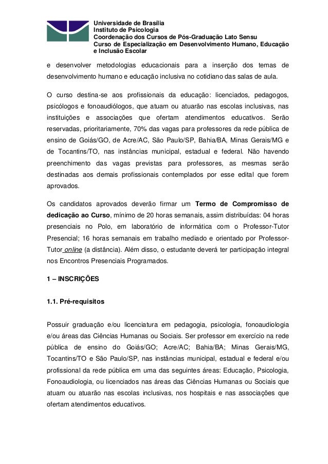 Edital para o Curso de Especialização em Desen. Humano 