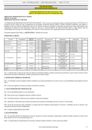 Edital processo seletivo Prefeitura de Divinópolis de Goiás