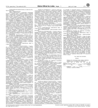 Nº 201, quarta-feira, 17 de outubro de 2012                                                                                                      3                   ISSN 1677-7069                           171

          CONHECIMENTOS BÁSICOS PARA O CARGO DE TÉC-                                   NOÇÕES DE INFORMÁTICA: 1 Noções de sistema ope-                  nº 21.538/2003. 4.1 Alistamento eleitoral. 4.2 Transferência de do-
NICO JUDICIÁRIO                                                              racional (ambientes Linux e Windows). 2 Edição de textos, planilhas        micílio eleitoral. 4.3 Segunda via da inscrição. 4.4 Restabelecimento
          ÁREA: ADMINISTRATIVA                                               e apresentações (ambientes Microsoft Office e BrOffice). 3 Redes de        de inscrição cancelada por equívoco. 4.5 Formulário de atualização da
          LÍNGUA PORTUGUESA: 1 Compreensão e interpretação                   computadores. 3.1 Conceitos básicos, ferramentas, aplicativos e pro-       situação do eleitor. 4.6 Título eleitoral. 4.7 Acesso às informações
de textos. 2 Tipologia textual. 3 Ortografia oficial. 4 Acentuação           cedimentos de Internet e intranet. 3.2 Programas de navegação (Mi-         constantes do cadastro. 4.8 Restrição de direitos políticos. 4.9 Revisão
gráfica. 5 Emprego das classes de palavras. 6 Emprego/correlação de          crosoft Internet Explorer, Mozilla Firefox, Google Chrome e simi-          do eleitorado. 4.10 Justificação do não comparecimento à eleição
tempos e modos verbais 7 Emprego do sinal indicativo de crase. 8             lares). 3.3 Programas de correio eletrônico (Outlook Express, Mozilla      (com a alteração do Acórdão do TSE nº 649/2005).
Sintaxe da oração e do período. 9 Pontuação. 10 Concordância no-             Thunderbird e similares). 3.4 Sítios de busca e pesquisa na Internet.                NOÇÕES DE DIREITO ADMINISTRATIVO: 1 Noções de
minal e verbal. 11 Regência nominal e verbal. 12 Significação das            3.5 Grupos de discussão. 3.6 Redes sociais. 3.7 Computação na nu-          organização administrativa. 2 Administração direta e indireta, cen-
palavras. 13 Redação de correspondências oficiais (Manual de Re-             vem (cloud computing). 4 Conceitos de organização e de geren-              tralizada e descentralizada. 3 Ato administrativo: conceito, requisitos,
dação da Presidência da República). 13.1 Adequação da linguagem ao           ciamento de informações, arquivos, pastas e programas. 5 Segurança         atributos, classificação e espécies. 4 Agentes públicos. 4.1 Espécies e
tipo de documento. 13.2 Adequação do formato do texto ao gênero.             da informação. 5.1 Procedimentos de segurança. 5.2 Noções de vírus,        classificação. 4.2 Cargo, emprego e função públicos. 5 Poderes ad-
          NOÇÕES DE INFORMÁTICA: 1 Noções de sistema ope-                    worms e pragas virtuais. 5.3 Aplicativos para segurança (antivírus,        ministrativos. 5.1 Hierárquico, disciplinar, regulamentar e de polícia.
racional (ambientes Linux e Windows). 2 Edição de textos, planilhas          firewall, anti-spyware etc.). 5.4 Procedimentos de backup. 5.5 Ar-         5.2 Uso e abuso do poder. 6 Licitação. 6.1 Princípios, dispensa e
e apresentações (ambientes Microsoft Office e BrOffice). 3 Redes de          mazenamento de dados na nuvem (cloud storage).                             inexigibilidade. 6.2 Modalidades. 7 Controle e responsabilização da
computadores. 3.1 Conceitos básicos, ferramentas, aplicativos e pro-                   NOÇÕES DE DIREITO CONSTITUCIONAL E ELEITO-                       administração. 7.1 Controles administrativo, judicial e legislativo. 7.2
cedimentos de Internet e intranet. 3.2 Programas de navegação (Mi-           RAL: 1 Direitos Políticos (CF/88, arts. 14 a 16). 2 Administração          Responsabilidade civil do Estado.
crosoft Internet Explorer, Mozilla Firefox, Google Chrome). 3.3 Pro-         Pública (CF/88, arts. 37 a 41). 3 Tribunais e Juízes Eleitorais (CF/88,              NORMAS APLICÁVEIS AOS SERVIDORES PÚBLICOS
gramas de correio eletrônico (Outlook Express, Mozilla Thunderbird).                                                                                    FEDERAIS: 1 Estatuto dos Servidores Públicos - Lei nº 8.112/1990 e
                                                                             arts. 118 a 121).                                                          alterações: disposições preliminares (arts. nº 1° a nº 4°), provimento,
3.4 Sítios de busca e pesquisa na Internet. 3.5 Grupos de discussão.                   13.2.1.5 CONHECIMENTOS ESPECÍFICOS PARA O
3.6 Redes sociais. 3.7 Computação na nuvem (cloud computing). 4                                                                                         vacância, remoção, redistribuição e substituição (arts. nº 5 a nº 39),
                                                                             CARGO DE TÉCNICO JUDICIÁRIO                                                direitos e vantagens (arts. nº 40 a nº 115), regime disciplinar (arts. nº
Conceitos de organização e de gerenciamento de informações, ar-                        ÁREA: ADMINISTRATIVA - ESPECIALIDADE: CONTA-
quivos, pastas e programas. 5 Segurança da informação. 5.1 Pro-                                                                                         116 a nº 142).
                                                                             BILIDADE                                                                             REGIMENTO INTERNO DO TRIBUNAL ELEITORAL
cedimentos de segurança. 5.2 Noções de vírus, worms e pragas vir-                      NOÇÕES DE CONTABILIDADE: 1 Conceitos, objetivos e
tuais. 5.3 Aplicativos para segurança (antivírus, firewall, anti-spyware                                                                                DO ESTADO DO MATO GROSSO DO SUL.
                                                                             finalidades da contabilidade. 2 Patrimônio: componentes, equação                     13.2.1.7 CONHECIMENTOS ESPECÍFICOS PARA O
etc.). 5.4 Procedimentos de backup. 5.5 Armazenamento de dados na            fundamental do patrimônio, situação líquida, representação gráfica. 3
nuvem (cloud storage).                                                                                                                                  CARGO DE TÉCNICO JUDICIÁRIO
                                                                             Atos e fatos administrativos: conceitos, fatos permutativos, modi-                   ÁREA: APOIO ESPECIALIZADO - ESPECIALIDADE:
          NOÇÕES DE ARQUIVOLOGIA (SOMENTE PARA A                             ficativos e mistos. 4 Contas: conceitos, contas de débitos, contas de
ÁREA DE ATIVIDADE ADMINISTRATIVA): 1 Arquivística: prin-                                                                                                PROGRAMAÇÃO DE SISTEMAS
                                                                             créditos e saldos. 5 Plano de contas: conceitos, elenco de contas,                   PROGRAMAÇÃO DE SISTEMAS: 1 Lógica de progra-
cípios e conceitos. 2 Legislação arquivística. 3 Gestão de documen-          função e funcionamento das contas. 6 Escrituração: conceitos, lan-         mação: algoritmos, fluxogramas, depuração. 2 Estrutura de dados e
tos. 3.1 Protocolo: recebimento, registro, distribuição, tramitação e        çamentos contábeis, elementos essenciais, fórmulas de lançamentos,         organização de arquivos. 3 Arquitetura cliente-servidor multicamadas.
expedição de documentos. 3.2 Classificação de documentos de ar-              livros de escrituração, métodos e processos. 7 Contabilização de ope-      4 Noções sobre desenvolvimento e manutenção de sistemas e apli-
quivo. 3.3 Arquivamento e ordenação de documentos de arquivo. 3.4            rações contábeis diversas: juros. 7.1 Descontos. 7.2 Tributos. 7.3         cações. 5 Paradigma de orientação a objetos: conceitos e aplicações.
Tabela de temporalidade de documentos de arquivo. 4 Acondicio-               Aluguéis. 7.4 Variação monetária/cambial. 7.5 Folha de pagamento.          6 Banco de dados: conceitos básicos, características dos bancos re-
namento e armazenamento de documentos de arquivo. 5 Preservação              7.6 Compras. 7.7 Vendas e provisões. 7.8 Depreciações e baixa de           lacionais e linguagem SQL. 7 Modelagem de dados: diagramas en-
e conservação de documentos de arquivo.                                      bens. 8 Análise e conciliações contábeis: conceitos, composição de         tidade-relacionamento e mapeamento para modelo relacional. 8 No-
          13.2.1.3 CONHECIMENTOS ESPECÍFICOS PARA O                          contas, análise de contas, conciliação bancária. 9 Balancete de ve-        ções sobre metodologias de análise, projeto e desenvolvimento de
CARGO DE TÉCNICO JUDICIÁRIO                                                  rificação: conceitos, modelos e técnicas de elaboração. 10 Balanço         sistemas. 9 Tecnologias web: webservices, AJAX, XML, DHTML,
          ÁREA: ADMINISTRATIVA                                               patrimonial: conceitos, objetivo e composição. 11 Demonstração de          CSS. 10 Noções sobre linguagens e tecnologias de programação Java,
          NOÇÕES DE DIREITO CONSTITUCIONAL: 1 Constitui-                     resultado de exercício: conceito, objetivo e composição. 12 Noções de      HTML, CSS, Javascript, DHTML, XML/XSD, JBoss Seam, JPA,
ção. 1.1 Conceito, classificações, princípios fundamentais. 2 Direitos       matemática financeira. 13 Noções de finanças. 14 Noções de or-             facelets, JNDI, JDBC. 11 Interface de interação com usuário: in-
e garantias fundamentais. 2.1 Direitos e deveres individuais e co-           çamento. 15 Noções de tributos e seus impactos nas operações das           terface gráfica, ergonomia e usabilidade. 12 Redes de computadores.
letivos, direitos sociais, nacionalidade, cidadania, direitos políticos,     empresas. 16 Decreto nº 5.540/2005. 17 Decreto nº 3.931/2001. 18           12.1 Fundamentos de comunicação de dados. 12.2 Meios físicos de
partidos políticos. 3 Organização político-administrativa. 3.1 União,        Lei nº 6.404/1976 e alterações, legislação complementar e pronun-          transmissão. 12.3 Elementos de interconexão de redes de compu-
estados, Distrito Federal, municípios e territórios. 4 Administração         ciamentos do Comitê de Pronunciamentos Contábeis (CPC). 19 Prin-           tadores (gateways, switches, roteadores). 12.4 Estações e servidores.
pública. 4.1 Disposições gerais, servidores públicos. 5 Poder legis-         cípios fundamentais de contabilidade (aprovados pelo Conselho Fe-          12.5 Tecnologias de redes locais e de longa distância. 12.6 Arqui-
lativo. 5.1 Congresso nacional, câmara dos deputados, senado federal,        deral de Contabilidade, por meio da Resolução do CFC nº 774/1994           tetura, protocolos e serviços de redes de comunicação. 12.7 Arqui-
deputados e senadores. 6 Poder executivo. 6.1 atribuições do pre-                                                                                       tetura TCP/IP. 12.8 Arquitetura cliente-servidor. 12.9 Conceitos de
sidente da República e dos ministros de Estado. 7 Poder judiciário.          e pelo Decreto nº 6.660/2008).
                                                                                       NORMAS APLICÁVEIS AOS SERVIDORES PÚBLICOS                        Internet e intranet.
7.1 Disposições gerais. 7.2 Órgãos do poder judiciário. 7.2.1 Com-
petências. 7.3 Conselho Nacional de Justiça (CNJ). 7.3.1 Composição          FEDERAIS: 1 Lei nº 8.112/1990 e alterações (Estatuto dos Ser-
                                                                             vidores Públicos): disposições preliminares (arts. nº 1° a nº 4°), pro-                                  Des. JOSUÉ DE OLIVEIRA
e competências. 8 Funções essenciais à justiça. 8.1 Ministério pú-
blico, advocacia e defensoria públicas.                                      vimento, vacância, remoção, redistribuição e substituição (arts. nº 5 a
                                                                             nº 39), direitos e vantagens (arts. nº 40 a nº 115), regime disciplinar                                    ANEXO
          NOÇÕES DE DIREITO ELEITORAL: 1 Lei nº 4.737/1965
e alterações posteriores (Código Eleitoral). 1.1 Introdução. 1.2 Órgãos      (arts. nº 116 a nº 142).
                                                                                       REGIMENTO INTERNO DO TRIBUNAL ELEITORAL                                   MODELO DE ATESTADO PARA PERÍCIA MÉDICA
da justiça eleitoral. 1.2.1 Tribunal Superior Eleitoral (TSE). 1.2.2                                                                                             (candidatos que se declararam com deficiência)
Tribunais regionais eleitorais. 1.2.3 Juízes eleitorais e juntas elei-       DO ESTADO DO MATO GROSSO DO SUL                                                     Atesto, para os devidos fins, que o(a) Se-
torais: composição, competências e atribuições. 1.3 Alistamento elei-                  13.2.1.6 CONHECIMENTOS BÁSICOS PARA O CARGO                      nhor(a)___________________________________________ é porta-
toral: qualificação e inscrição, cancelamento e exclusão. 2 Lei nº           DE TÉCNICO JUDICIÁRIOÁREA: APOIO ESPECIALIZADO -                           dor(a) da(s) doença(s), CID-10 ________________, que resulta(m) na
9.504/1997. 2.1 Disposições gerais. 2.2 Coligações. 2.3 Convenções           ESPECIALIDADE: PROGRAMAÇÃO DE SISTEMAS                                     perda               das              seguintes             funções
para escolha de candidatos. 2.4 Registro de candidatos. 2.5 Sistema                    LÍNGUA PORTUGUESA: 1 Compreensão e interpretação                 ________________________________________________________.
eletrônico de votação e totalização dos votos. 3 Lei nº 9.096/1995. 3.1      de textos. 2 Tipologia textual. 3 Ortografia oficial. 4 Acentuação                  Cidade/UF, ____ de _________ de 20__.
Disposições preliminares. 3.2 Filiação partidária. 4 Resolução do TSE        gráfica. 5 Emprego das classes de palavras. 6 Emprego/correlação de                 Assinatura e carimbo do Médico
nº 21.538/2003. 4.1 Alistamento eleitoral. 4.2 Transferência de do-          tempos e modos verbais 7 Emprego do sinal indicativo de crase. 8
micílio eleitoral. 4.3 Segunda via da inscrição. 4.4 Restabelecimento        Sintaxe da oração e do período. 9 Pontuação. 10 Concordância no-
de inscrição cancelada por equívoco. 4.5 Formulário de atualização da        minal e verbal. 11 Regência nominal e verbal. 12 Significação das
situação do eleitor. 4.6 Título eleitoral. 4.7 Acesso às informações         palavras. 13 Redação de Correspondências oficiais (Manual de Re-
constantes do cadastro. 4.8 Restrição de direitos políticos. 4.9 Revisão     dação da Presidência da República). 13.1 Adequação da linguagem ao
do eleitorado. 4.10 Justificação do não comparecimento à eleição             tipo de documento. 13.2 Adequação do formato do texto ao gênero.
(com a alteração do Acórdão do TSE nº 649/2005).                                       RACIOCÍNIO LÓGICO: 1 Estruturas lógicas. 2 Lógica de
          NOÇÕES DE DIREITO ADMINISTRATIVO: 1 Noções de                      argumentação: analogias, inferências, deduções e conclusões. 3 Ló-
organização administrativa. 2 Administração direta e indireta, cen-          gica sentencial (ou proposicional). 3.1 Proposições simples e com-
tralizada e descentralizada. 3 Ato administrativo: conceito, requisitos,     postas. 3.2 Tabelas-verdade. 3.3 Equivalências. 3.4 Leis de De Mor-
atributos, classificação e espécies. 4 Agentes públicos. 4.1 Espécies e      gan. 3.5 Diagramas lógicos.4 Lógica de primeira ordem. 5 Princípios
classificação. 4.2 Cargo, emprego e função públicos. 5 Poderes ad-           de contagem e probabilidade. 6 Operações com conjuntos. 7 Ra-
ministrativos. 5.1 Hierárquico, disciplinar, regulamentar e de polícia.      ciocínio lógico envolvendo problemas aritméticos, geométricos e ma-
5.2 Uso e abuso do poder. 6 Licitação. 6.1 Princípios, dispensa e            triciais.
inexigibilidade. 6.2 Modalidades. 7 Controle e responsabilização da                    NOÇÕES DE DIREITO CONSTITUCIONAL: 1 Constitui-
administração. 7.1 Controles administrativo, judicial e legislativo. 7.2     ção. 1.1 Conceito, classificações, princípios fundamentais. 2 Direitos
Responsabilidade civil do Estado.                                            e garantias fundamentais. 2.1 Direitos e deveres individuais e co-
          NORMAS APLICÁVEIS AOS SERVIDORES PÚBLICOS                          letivos, direitos sociais, nacionalidade, cidadania, direitos políticos,
FEDERAIS: 1 Estatuto dos Servidores Públicos - Lei nº 8.112/1990 e           partidos políticos. 3 Organização político-administrativa. 3.1 União,
alterações: disposições preliminares (arts. nº 1° a nº 4°), provimento,      estados, Distrito Federal, municípios e territórios. 4 Administração
vacância, remoção, redistribuição e substituição (arts. nº 5 a nº 39),       pública. 4.1 Disposições gerais, servidores públicos. 5 Poder legis-
direitos e vantagens (arts. nº 40 a nº 115), regime disciplinar (arts. nº    lativo. 5.1 Congresso nacional, câmara dos deputados, senado federal,
116 a nº 142).                                                               deputados e senadores. 6 Poder executivo. 6.1 atribuições do pre-
          REGIMENTO INTERNO DO TRIBUNAL ELEITORAL                            sidente da República e dos ministros de Estado. 7 Poder judiciário.
DO ESTADO DO MATO GROSSO DO SUL:                                             7.1 Disposições gerais. 7.2 Órgãos do poder judiciário. 7.2.1 Com-
          13.2.1.4 CONHECIMENTOS BÁSICOS PARA O CARGO                        petências. 7.3 Conselho Nacional de Justiça (CNJ). 7.3.1 Composição
DE TÉCNICO JUDICIÁRIO                                                        e competências. 8 Funções essenciais à justiça. 8.1 Ministério pú-
          ÁREA: ADMINISTRATIVA - ESPECIALIDADE: CONTA-                       blico, advocacia e defensoria públicas.
BILIDADE                                                                               NOÇÕES DE DIREITO ELEITORAL: 1 Lei nº 4.737/1965
          LÍNGUA PORTUGUESA: 1 Compreensão e interpretação                   e alterações posteriores (Código Eleitoral). 1.1 Introdução. 1.2 Órgãos
de textos. 2 Tipologia textual. 3 Ortografia oficial. 4 Acentuação           da justiça eleitoral. 1.2.1 Tribunal Superior Eleitoral (TSE). 1.2.2
gráfica. 5 Emprego das classes de palavras. 6 Emprego/correlação de          Tribunais regionais eleitorais. 1.2.3 Juízes eleitorais e juntas elei-
tempos e modos verbais 7 Emprego do sinal indicativo de crase. 8             torais: composição, competências e atribuições. 1.3 Alistamento elei-
Sintaxe da oração e do período. 9 Pontuação. 10 Concordância no-             toral: qualificação e inscrição, cancelamento e exclusão. 2 Lei nº
minal e verbal. 11 Regência nominal e verbal. 12 Significação das            9.504/1997. 2.1 Disposições gerais. 2.2 Coligações. 2.3 Convenções
palavras. 13 Redação de correspondências oficiais (Manual de Re-             para escolha de candidatos. 2.4 Registro de candidatos. 2.5 Sistema
dação da Presidência da República). 13.1 Adequação da linguagem ao           eletrônico de votação e totalização dos votos. 3 Lei nº 9.096/1995. 3.1
tipo de documento. 13.2 Adequação do formato do texto ao gênero.             Disposições preliminares. 3.2 Filiação partidária. 4 Resolução do TSE
Este documento pode ser verificado no endereço eletrônico http://www.in.gov.br/autenticidade.html,                                 Documento assinado digitalmente conforme MP n o 2.200-2 de 24/08/2001, que institui a
                                                                                                                                                                                   -

pelo código 00032012101700171                                                                                                                                   Infraestrutura de Chaves Públicas Brasileira - ICP-Brasil.
 