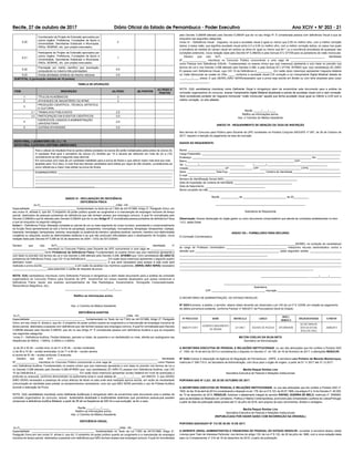 Recife, 27 de outubro de 2017 Diário Oficial do Estado de Pernambuco - Poder Executivo Ano XCIV • NÀ 203 - 21
pelo Decreto 3.298/99 alterado pelo Decreto 5.296/04 que diz no seu Artigo 4º: É considerada pessoa com deﬁciência Visual a que se
enquadra nas seguintes categorias:
Inciso III – Deﬁciência Visual - Cegueira, na qual a acuidade visual é igual ou menor que 0,05 no melhor olho, com a melhor correção
óptica; a baixa visão, que signiﬁca acuidade visual entre 0,3 e 0,05 no melhor olho, com a melhor correção óptica; os casos nos quais
a somatória da medida do campo visual em ambos os olhos for igual ou menor que 60 º; ou a ocorrência simultânea de quaisquer das
condições anteriores. (nova redação dada pelo Decreto Nº 5.296/04) e pela Súmula STJ 377/09 para os portadores de visão monocular.
Declaro que o(a) Sr(ª) ___________________________________________________________________ Identidade
Nº________________ inscrito(a) no Concurso Público concorrendo a uma vaga de __________________________________
como Pessoa com Deﬁciência VISUAL. Fundamentado no exame clínico que o(a) mesmo(a) apresenta e com base no previsto nos
termos da Lei e nos Decreto 3.298 alterado pelo Decreto 5.296, e pela Súmula STJ 377/09. AFIRMO que: o(a) candidato(a) (É) (NÃO
É) pessoa com Deﬁciência Visual, cujo CID 10 da Deﬁciência é __________. Em razão do(a) mesmo(a) apresentar Cegueira bilateral
ou Visão Monocular as custas do Olho ____, conforme a acuidade visual C/S correção e na Campimetria Digital Bilateral datada de
____/____/____ anexa. E que (SERÁ) (NÃO SERÁ)necessário que a prova seja escrita em Braille ou com letra ampliada para corpo
____________________.
NOTA: O(A) candidato(a) inscrito(a) como Deﬁciente Visual é obrigado(a) alem de encaminhar este documento para a análise da
comissão organizadora do concurso, anexar Campimetria Digital Bilateral atualizada e estudo da acuidade visual com e sem correção.
Será considerado portador de Cegueira monocular “visão monocular” aquele que tenha acuidade visual igual ou inferior a 0,05 com a
melhor correção, no olho afetado.
Recife, _____/____/_____
Ratiﬁco as informações acima.
Ass. c/ Carimbo do Médico Assistente
ANEXO VII - REQUERIMENTO DE ISENÇÃO DA TAXA DE INSCRIÇÃO
Nos termos do Concurso para Público para Docente da UPE constantes na Portaria Conjunta SAD/UPE nº 097, de 26 de Outubro de
2017, requeiro a isenção do pagamento da taxa de inscrição:
DADOS DO REQUERENTE:
Nome: _______________________________________________________________________________________________________
Cargo Pretendido: _____________________________________________________________________________________________
Endereço: ________________________________________________________________________________ No: _______________
Bairro________________________________________________________________________ CEP: ___________________________
Tel.: (________)_______________________________ (________) ________________________________________
Cidade:________________________ UF: _______________ CPF: ___________________________ CTPS: ____________________
Série: ___________________ Data Exp.: ________________________ Carteira de Identidade ________________________________
E-mail: ______________________________________________________________________________________________________
Número de Identiﬁcação Social (NIS) _________________________________________________
Data de Expedição da Carteira de Idenditade _______________________________________
Data de Nascimento: ________________________________________
Nome completo da mãe _________________________________________________________________________________________
Recife, ____________ de _____________________________ de 20__________.
____________________________________________________________
Assinatura do Requerente
Observação: Anexar declaração do órgão gestor ou outro documento comprobatório que atende às condições estabelecidas no item
1.6.2. deste Edital
ANEXO VIII – FORMULÁRIO PARA RECURSO
À Comissão Coordenadora.
______________________________________________________________________________[NOME], na condição de candidato(a)
ao cargo de Professor Universitário ________________________________________, interponho recurso administrativo contra a
decisão que ________________________________________________________, pelas seguintes razões: _____________________
___________________________________________________________
____________________________________________________________________________________________________________
____________________________________________________________________________________________________________
____________________________________________________________________________________________________________
__________________________________________________________________________________________
________________________________, ______/______/________
_______________________________________________________________________________
Assinatura
CPF ____________________________________ Inscrição ___________________________________________
O SECRETÁRIO DE ADMINISTRAÇÃO DO ESTADO RESOLVE:
Nº 3224-Exonerar, a pedido, o servidor abaixo citado devendo ser observado o art.140 da Lei nº 6.123/68, em relação ao pagamento
de débito porventura existente, conforme Parecer nº 500/2011 da Procuradoria Geral do Estado.
Nº PROCESSO NOME MATRÍCULA CARGO
NÍVEL/
SÍMBOLO
ÓRGÃO/ENTIDADE A PARTIR
8868319-7/2017
GILBERTO NASCIMENTO
DE MOURA
221.048-7 AGENTE DE POLÍCIA QPC/M04/IV/B
SECRETARIA DE
DEFESA SOCIAL
(POLÍCIA CIVIL)
28/08/2014
MILTON COELHO DA SILVA NETO
Secretário de Administração
A SECRETÁRIA EXECUTIVA DE PESSOAL E RELAÇÕES INSTITUCIONAIS, no uso das atribuições que lhe confere a Portaria SAD
nº. 1000, de 16 de abril de 2014 e considerando o disposto no Decreto nº. 44.105, de 16 de fevereiro de 2017, e alterações RESOLVE:
Nº 3225-Colocar à disposição da Agência de Regulação de Pernambuco - ARPE, a servidora Lara Pinheiro de Macedo Montarroyos,
matrícula nº 299.710-0, da Secretaria de Administração, com ônus para o órgão de origem, a partir de 01.11.2017 até 31.12.2017.
Marília Raquel Simões Lins
Secretária Executiva de Pessoal e Relações Institucionais
PORTARIA SAD Nº 3.221, DE 25 DE OUTUBRO DE 2017.
A SECRETÁRIA EXECUTIVA DE PESSOAL E RELAÇÕES INSTITUCIONAIS, no uso das atribuições que lhe confere a Portaria SAD nº.
1000, do dia 16 de abril de 2014 e considerando o disposto no art. 178, da Lei nº 6.123, de 20.07.1968, nos artigos 4º e 14 do Decreto nº. 40.200,
de 13 de dezembro de 2013, RESOLVE: Autorizar o afastamento integral do servidor RAFAEL GUERRA DE MELO, matrícula nº. 3595560,
para as atividades do Mestrado em Jornalismo, Política e História Contemporânea, promovido pela Universidade Lusófona de Lisboa/Portugal,
a partir da data da publicação desta portaria até 31 de julho de 2018, sem prejuízo de seus vencimentos, direitos e vantagens.
Marília Raquel Simões Lins
Secretária Executiva de Pessoal e Relações Institucionais
(REPUBLICADA POR HAVER SAÍDO COM INCORREÇÃO NA ORIGINAL)
PORTARIA SAD/GGAFI Nº 112 DE 26 DE 10 DE 2017.
A GERENTE GERAL ADMINISTRATIVA E FINANCEIRA DE PESSOAL DO ESTADO RESOLVE: conceder à servidora abaixo citada
Licença para Trato de Interesse Particular, nos termos do artigo 130, da Lei nº 6.123, de 20 de julho de 1968, com a nova redação dada
pela Lei Complementar nº 316 de 18 de dezembro de 2015, a partir da publicação.
5.20
Coordenador de Projeto de Extensão aprovados por
outros órgãos: Prefeituras, Fundações de Apoio à
Universidade, Secretarias Estaduais e Municipais,
ONGs, SEBRAE, etc. (por projeto executado)
2
5.21
Participante de Projeto de Extensão aprovados por
outros órgãos: Prefeituras, Fundações de Apoio à
Universidade, Secretarias Estaduais e Municipais,
ONGs, SEBRAE, etc. (por projeto executado)
1
5.22
Premiação por mérito cientíﬁco (por premiação,
computando no máximo três premiações)
0,5
5.23 Outras atividades similares da mesma natureza 0,5
SUBTOTAL 5 (pontuação máxima de 10 pontos)
TABELA DE APURAÇÃO
ITEM DESCRIÇÃO (A) PESO (B) PONTOS
(C) PESO X
PONTOS
1. TÍTULOS ACADÊMICOS 3
2. ATIVIDADES DE MAGISTÉRIO OU AFINS 3
3.
PRODUÇÃO CIENTÍFICA , TÉCNICA, ARTÍSTICA
E CULTURAL
3.1 TRABALHOS PUBLICADOS 2,5
3.2 PARTICIPAÇÃO EM EVENTOS CIENTÍFICOS 0,5
4.
EXERCÍCIOS LIGADOS Á ADMINISTRAÇÃO
UNIVERSITÁRIA
0,5
5. OUTRAS ATIVIDADES 0,5
NOTA FINAL = (SOMATÓRIO DE ( C ) / 10
NOTA FINAL AJUSTADA (SISTEMA AMERICANO)
Para o cálculo do resultado ﬁnal os pontos obtidos anotados na coluna (B) serão multiplicados pelos pesos da coluna (A).
O resultado ﬁnal será o somatório da coluna (C) dividido por 10 e deverá ser atribuído em nota de (0) a (10),
considerando-se até a segunda casa decimal.
Em concursos com mais de um candidato habilitado para a prova de títulos o que obtiver maior nota terá sua nota
ajustada para 10,0 (dez). A nota ﬁnal dos demais candidatos será obtida por regra de três simples, considerando-se
como referência a maior nota obtida na prova de títulos.
EXAMINADORES: _____________________________________________________________________________
____________________________________________________________________________________________
____________________________________________________________________________________________
____________________________________________________________________________________________
________________________________________
ANEXO VI - DECLARAÇÃO DE DEFICIÊNCIA
DEFICIÊNCIA FÍSICA
Dr.(ª)___________________________________________________CRM - PE: ________________
Especialidade: ______________________________, fundamentado no texto da Lei 7.853 de 24/10/1989, Artigo 2º, Parágrafo Único, em
seu inciso III, alíneas b, que diz: O empenho do poder público quanto ao surgimento e a manutenção de empregos inclusive de tempo
parcial, destinados às pessoas portadoras de deﬁciência que não tenham acesso aos empregos comuns. A qual foi normatizada pelo
Decreto 3.298/99 e que foi alterado pelo Decreto 5.296/04 que diz no seu Artigo 4º: É considerada pessoa portadora de deﬁciência Física
a que se enquadra na seguinte categoria:
Inciso I – Deﬁciência Física: Alteração completa ou parcial de um ou mais segmento do corpo humano, acarretando o comprometimento
da função física apresentando-se sob a forma de paraplegia, paraparesia, monoplegia, monoparesia, tetraplegia, tetraparesia, triplegia,
triparesia, hemiplegia, hemiparesia, ostomia, amputação ou ausência de membro, paralisia cerebral, nanismo, membro com deformidade
congênita ou adquirida, exceto as deformidades estéticas e as que não produzam diﬁculdades para o desempenho de funções. (nova
redação dada pelo Decreto Nº 5.296 de 02 de dezembro de 2004 – DOU de 03/12/2004)
Declaro que o(a) Sr(ª)____________________________________________________________ Identidade nº
_______________________ inscrito(a) no Concurso Público para Docente da UPE concorrendo a uma vaga de ________________
_____________________ como Portador(a) de Deﬁciência Física. Fundamentado no exame clínico que o(a) mesmo(a) apresenta e
com base no previsto nos termos da Lei e nos Decreto 3.298 alterado pelo Decreto 5.296, AFIRMO que: O(A) candidato(a) (É) (NÃO É)
portador(a) de Deﬁciência Física, cujo CID 10 da Deﬁciência é ______________. Em razão do(a) mesmo(a) apresentar o seguinte quadro
deﬁcitário motor: _________________________________________________ E que será necessário para acesso à sala onde será
realizada a prova escrita _____________________, e em razão da paralisia nos membros superiores, (SERÁ) (NÃO SERÁ) necessário
_______________________ para preencher o cartão de resposta da prova.
NOTA: O(A) candidato(a) inscrito(a) como Deﬁciente Físico(a) é obrigado(a) a além deste documento para a análise da comissão
organizadora do Concurso Público para Docente da UPE encaminhar em anexo exames atualizados que possa comprovar a
Deﬁciência Física (laudo dos exames acompanhados da Tela Radiológica, Escanometria, Tomograﬁa Computadorizada,
Ressonância Magnética, etc).
______________________, _____/____/_____
Ratiﬁco as informações acima.
Ass. c/ Carimbo do Médico Assistente
DEFICIÊNCIA AUDITIVA
Dr.(ª)________________________________________________________________________CRM - PE: _______________________
Especialidade: ____________________________________, fundamentado no Texto da Lei 7.853 de 24/10/1989, Artigo 2º, Parágrafo
Único, em seu inciso III, alínea b, que diz: O empenho do poder público quanto ao surgimento e a manutenção de empregos inclusive de
tempo parcial, destinados a pessoas com deﬁciência que não tenham acesso aos empregos comuns. A qual foi normatizada pelo Decreto
3.298/99 alterado pelo Decreto 5.296/04, que diz no seu Artigo 4º: É considerada pessoa com deﬁciência Auditiva a que se enquadra
nas seguintes categorias:
Inciso II – Deﬁciência Auditiva: Perdas bilaterais, parciais ou totais, de quarenta e um decibéis(db) ou mais, aferida por audiograma nas
freqüências de 500Hz, 1.000Hz, 2.000Hz e 3.000Hz.
a) de 25 a 40 db – surdez leve; b) de 41 a 55 db – surdez moderada;
c) de 56 a 70 db – surdez acentuada; d) de 71 a 90 db – surdez severa;
e) acima de 91 db – surdez profunda; f) anacusia.
Declaro que o(a) Sr(ª) ____________________________________________________________________ Identidade
Nº_______________ inscrito(a) no Concurso Público concorrendo a uma vaga de ______________________________ como Pessoa
com Deﬁciência Auditiva. Fundamentado no exame clínico que o(a) mesmo(a) apresenta e com base no previsto nos termos da Lei e
no Decreto 3.298 alterado pelo Decreto 5.296,AFIRMO que: o(a) candidato(a) (É) (NÃO É) pessoa com Deﬁciência Auditiva, cujo CID
10 da Deﬁciência é ____________________________. Em razão do(a) mesmo(a) apresentar surdez bilateral em nível de acentuada a
profunda ou anacusia, conforme demonstrado na audiometria tonal e vocal datada de _____/_____/_____ em ANEXO. E que (SERÁ)
(NÃO SERÁ) necessário a presença de um(a) leitor(a) de libras na sala onde será realizada aprova escrita, em razão da necessidade
comunicação do candidato para prestar os esclarecimentos necessários, uma vez que NÃO SERÁ permitido o uso de Prótese Auditiva
durante a realização da Prova.
NOTA: O(A) candidato(a) inscrito(a) como Deﬁciente Auditivo(a) é obrigado(a) além de encaminhar este documento para a análise da
comissão organizadora do concurso, anexar Audiometria atualizada e Audiometrias anteriores que porventura possua,que possam
comprovar a deﬁciência Auditiva Bilateral, a partir de 56 db na freqüência de 500 Hz e sua evolução, se for o caso.
Recife, _____/____/_____
Ratiﬁco as informações acima.
Ass. c/ Carimbo do Médico Assistente
DEFICIÊNCIA VISUAL
Dr.(ª)___________________________________________________________________CRM - PE: ______________________
Especialidade: __________________________________________, fundamentado no Texto da Lei 7.853 de 24/10/1989, Artigo 2º,
Parágrafo Único,em seu inciso III, alínea b, que diz: O empenho do poder público quanto ao surgimento e a manutenção de empregos
inclusive de tempo parcial, destinados a pessoas com deﬁciência que NÃO tenham acesso aos empregos comuns. A qual foi normatizada
 