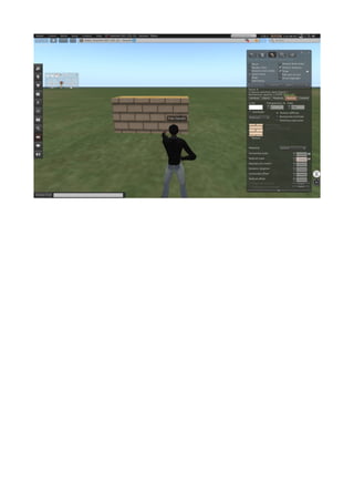 Observe que ao arrastar a caixinha usando o mouse, para esticar/escalar o objeto, aparece
uma régua (em metros) para orientação.
Para aplicar uma textura em uma face, use “Select Face”, selecione a face com o mouse e
clique em “Texture”, na aba Texture, para abrir o diálogo de seleção de texturas:
Selecione a textura em seu inventário e clique no botão OK para finalizar.
 
