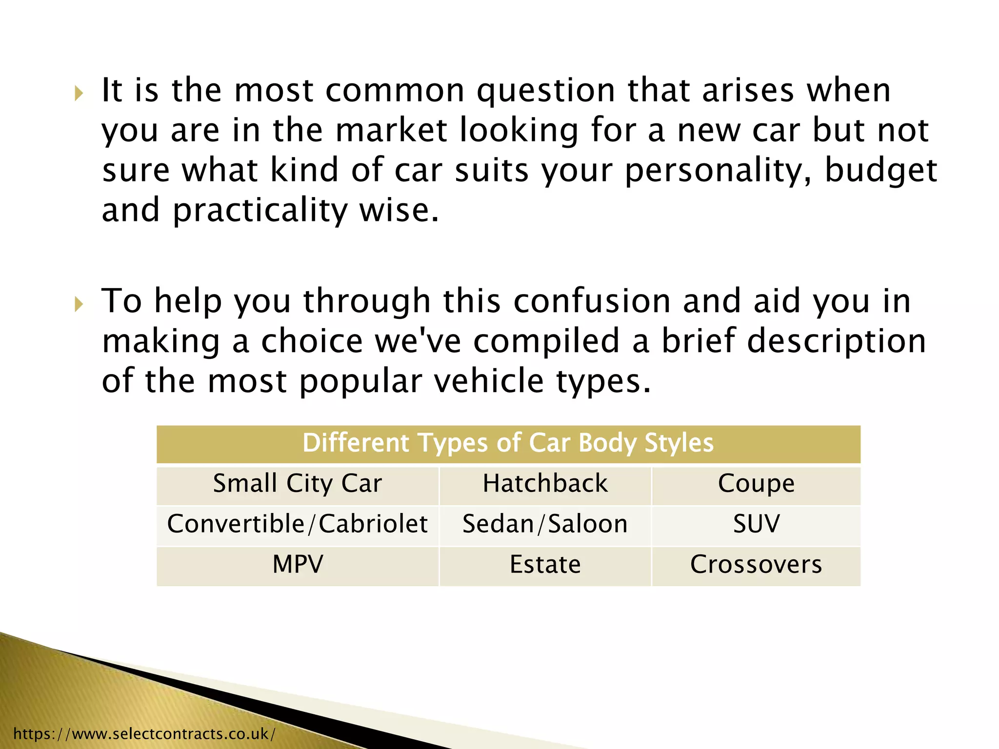 Car Body Style Guide PPT