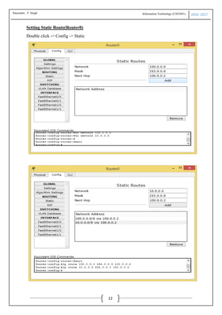 Information Technology (USIT601) 2016 -2017
12
Setting Static Route(Router0)
Double click -> Config -> Static
Satyendra .Y Singh
 