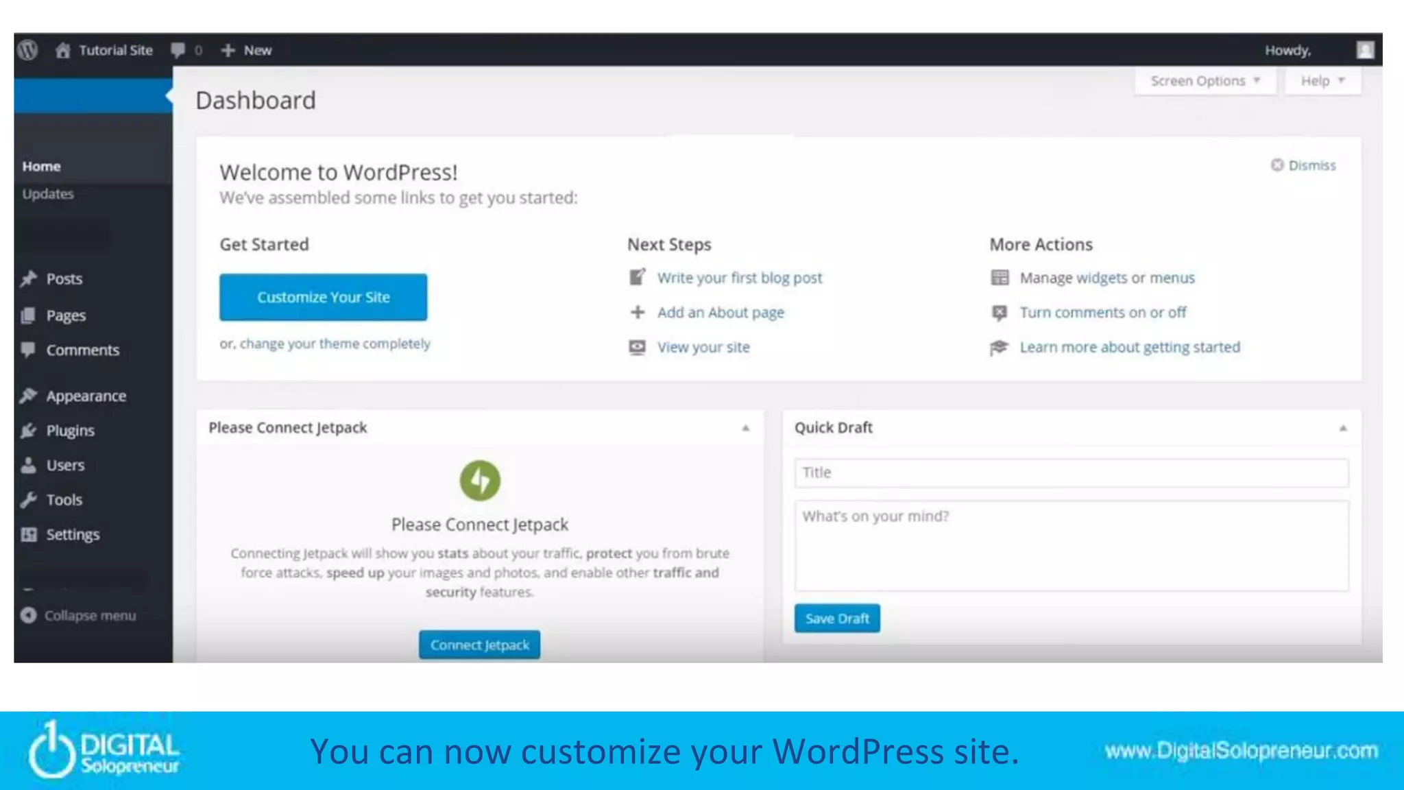 You can now customize your WordPress site.