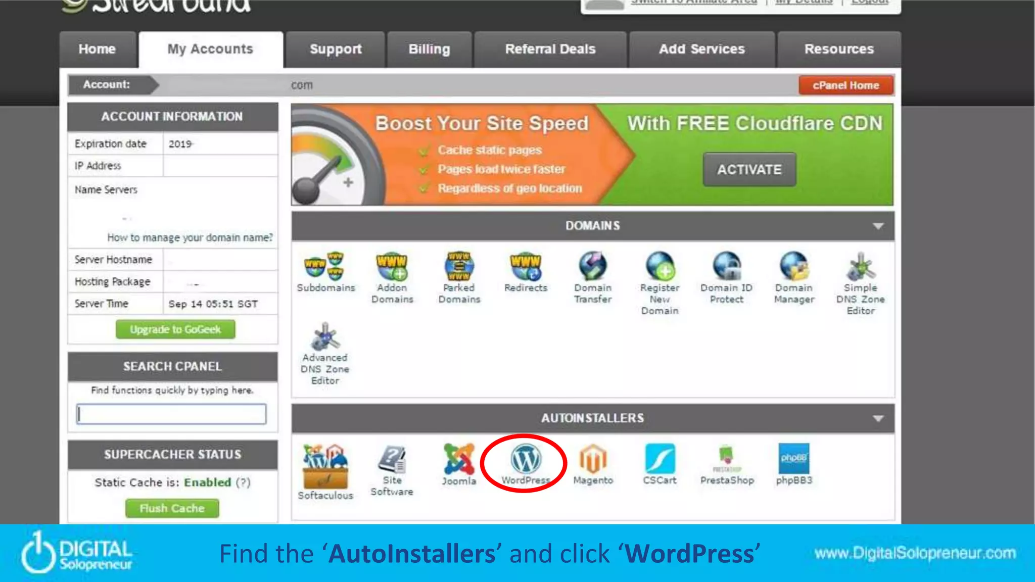 Find the ‘AutoInstallers’ and click ‘WordPress’
