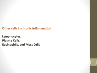 51
Other cells in chronic inflammation
Lymphocytes,
Plasma Cells,
Eosinophils, and Mast Cells
 