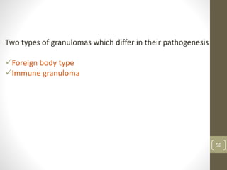 58
Two types of granulomas which differ in their pathogenesis
Foreign body type
Immune granuloma
 