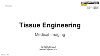 Tissue Engineering
Medical Imaging
September 2014
Part One
Ali Bakhshinejad
bakhshi3@uwm.edu
 