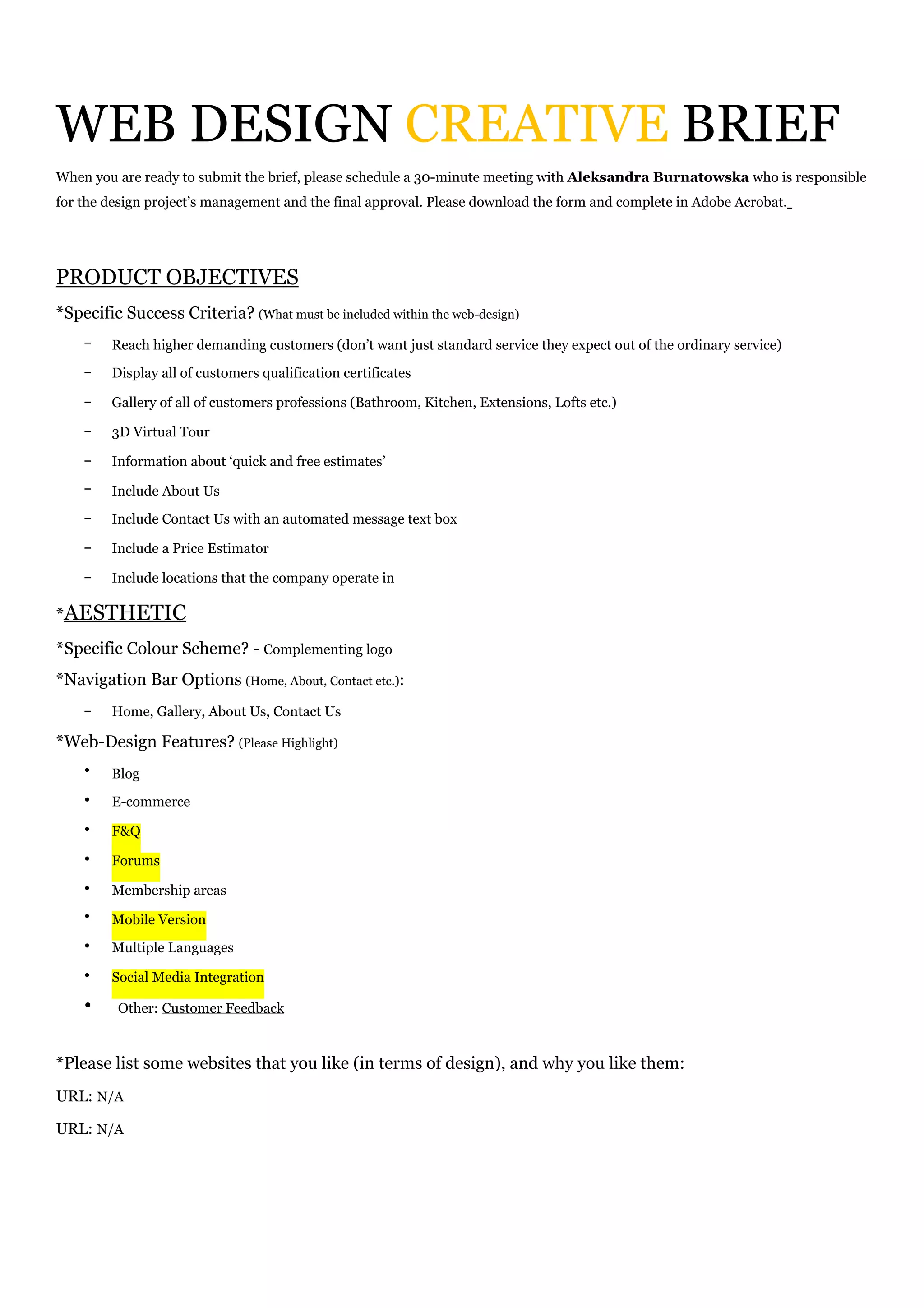 Web Design Creative Brief Pdf Web Design Creative Brief Pdf