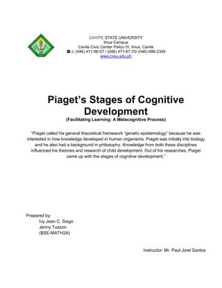 Written Report of Jean Piaget's Theory | PDF