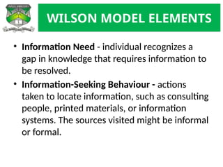 Wilson Model First Wilson's Model of Information Behaviour | PPTX