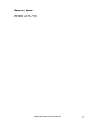 HONEYDEW MEADERY BUSINESS PLAN 61
Management Resumes
OMMITTED CUZ I’M A NINJA
 