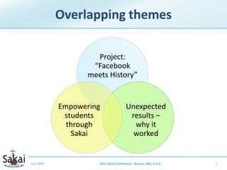 Overlapping themesJuly 2009210th Sakai Conference - Boston, MA, U.S.A.