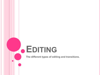 Editing The different types of editing and transitions. 