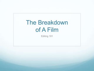 The Breakdown
of A Film
Editing 101

 