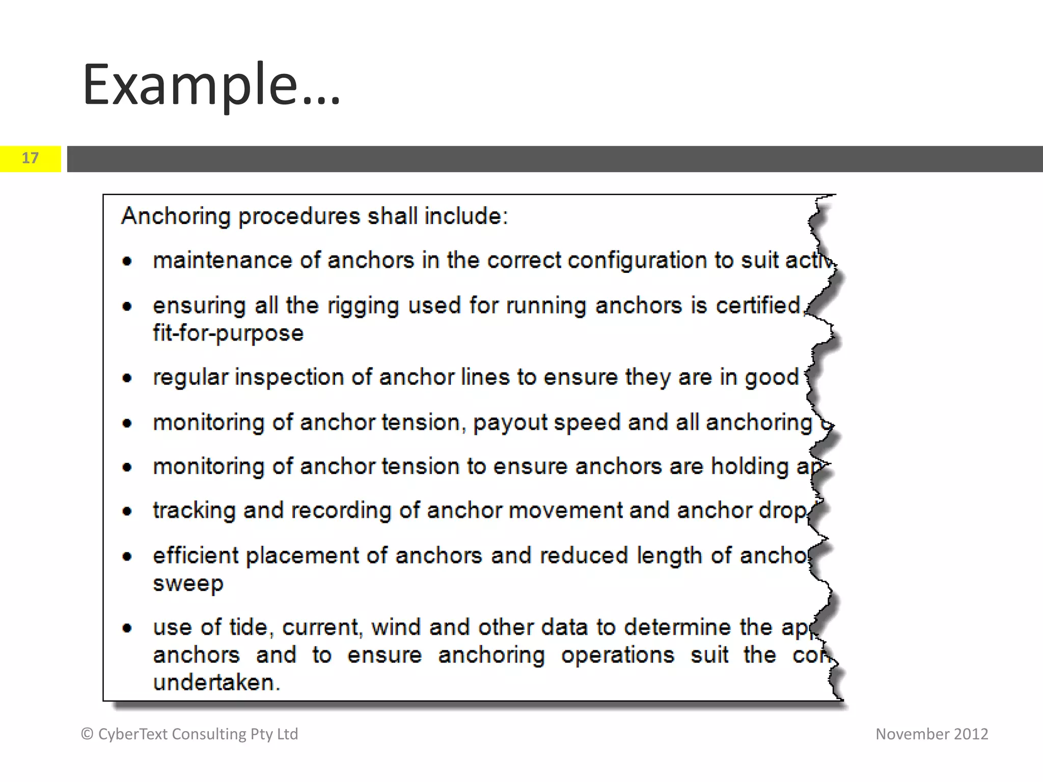 Example…
17




     © CyberText Consulting Pty Ltd   November 2012
 