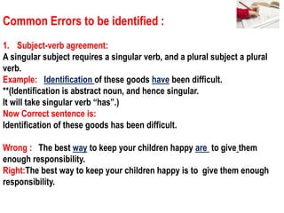 Plural Error Examples Editing of the passage | PPTX