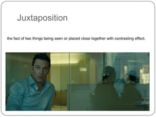 Juxtaposition
the fact of two things being seen or placed close together with contrasting effect.

 