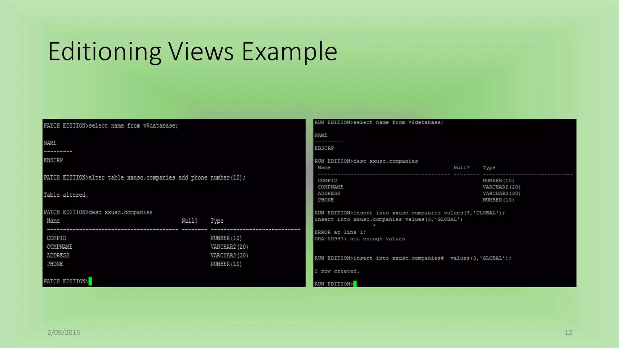 Editioning Views Example
2/09/2015 12
 