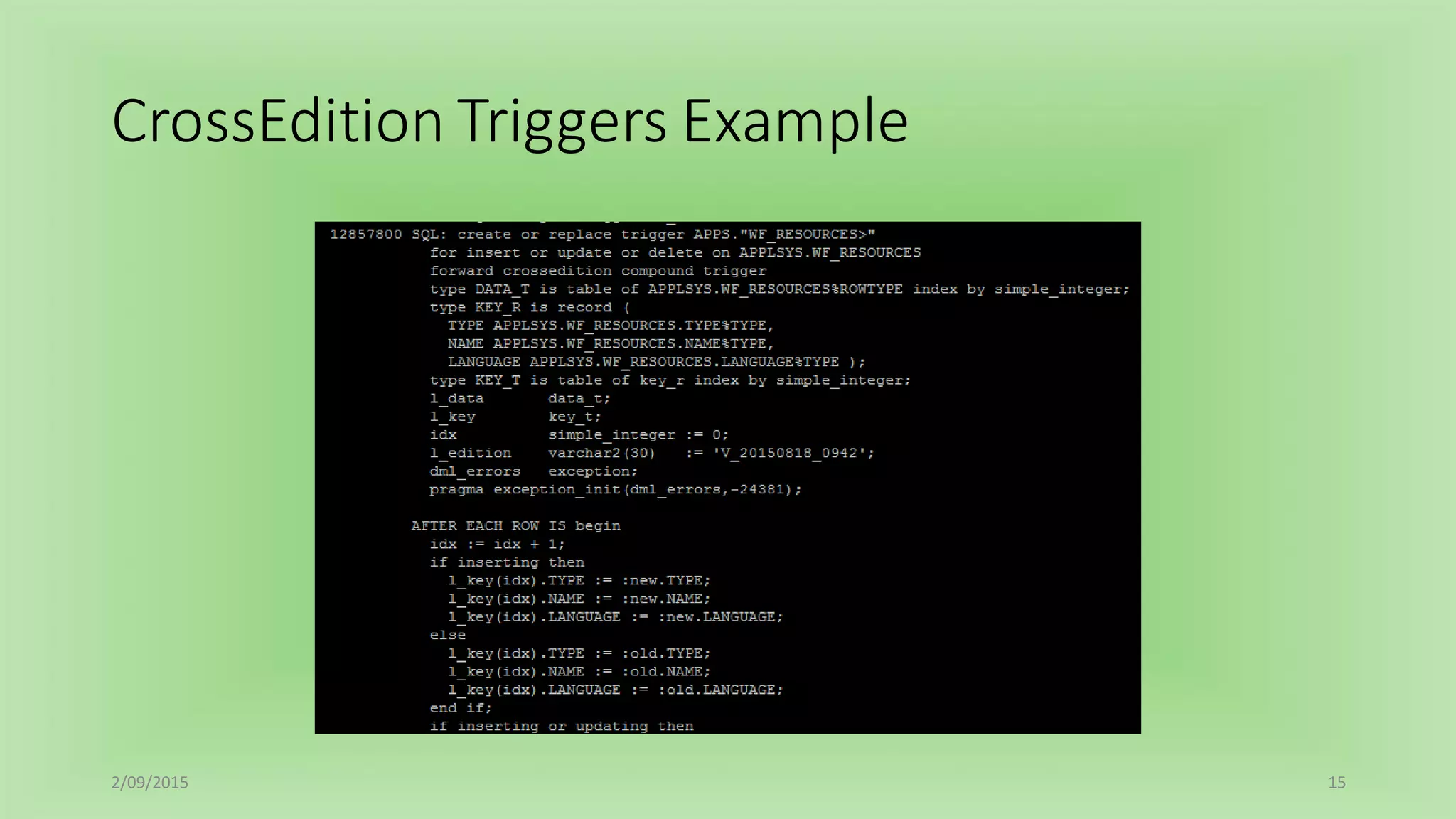 CrossEdition Triggers Example
2/09/2015 15
 