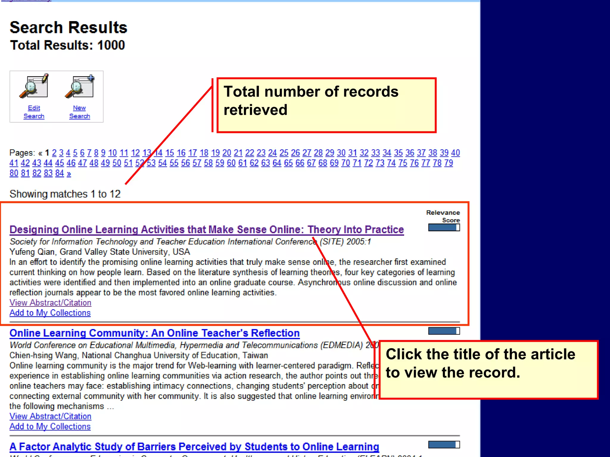 Total number of records retrieved Click the title of the article to view the record.  
