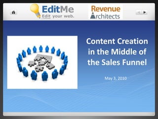Content Creation in the Middle of the Sales Funnel May 3, 2010 