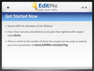 Ask Us Questions!http://twitter.com/mattwiseleyhttp://twitter.com/msmamethttp://twitter.com/EditMehttp://Facebook.com/EditMeNext Week: Content Creation in the Middle of the Sales FunnelCreating a Sales Portal that people will useRegister now at: http://ow.ly/1D8Ns 