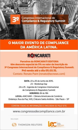 Editora roncarati apoia o 3º congresso internacional de compliance